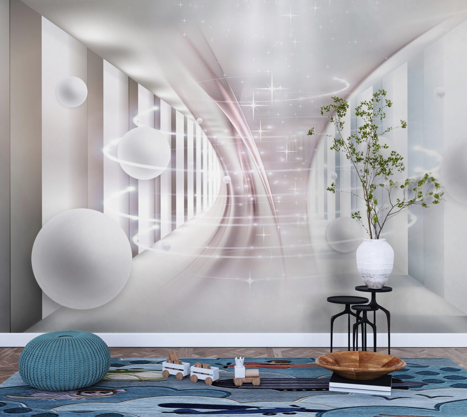 Fotobehang abstracte ballen en een vierkante tunnel