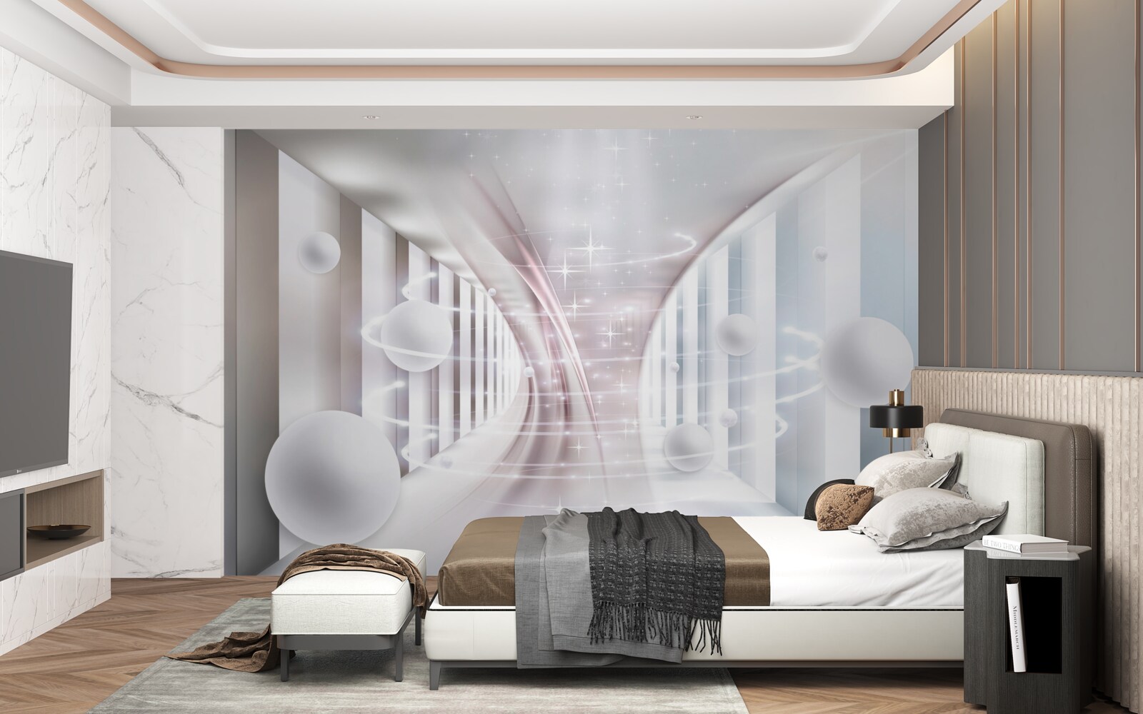 Fotobehang abstracte ballen en een vierkante tunnel