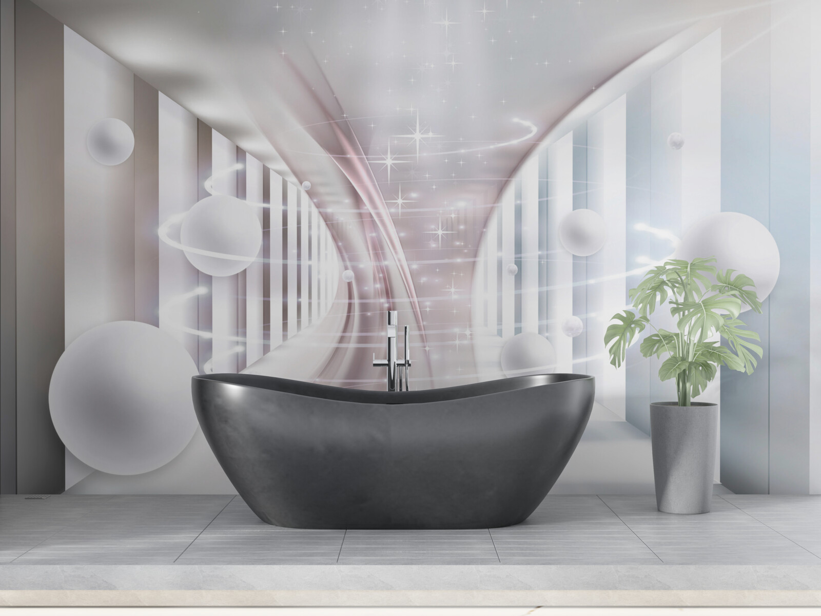 Fotobehang abstracte ballen en een vierkante tunnel