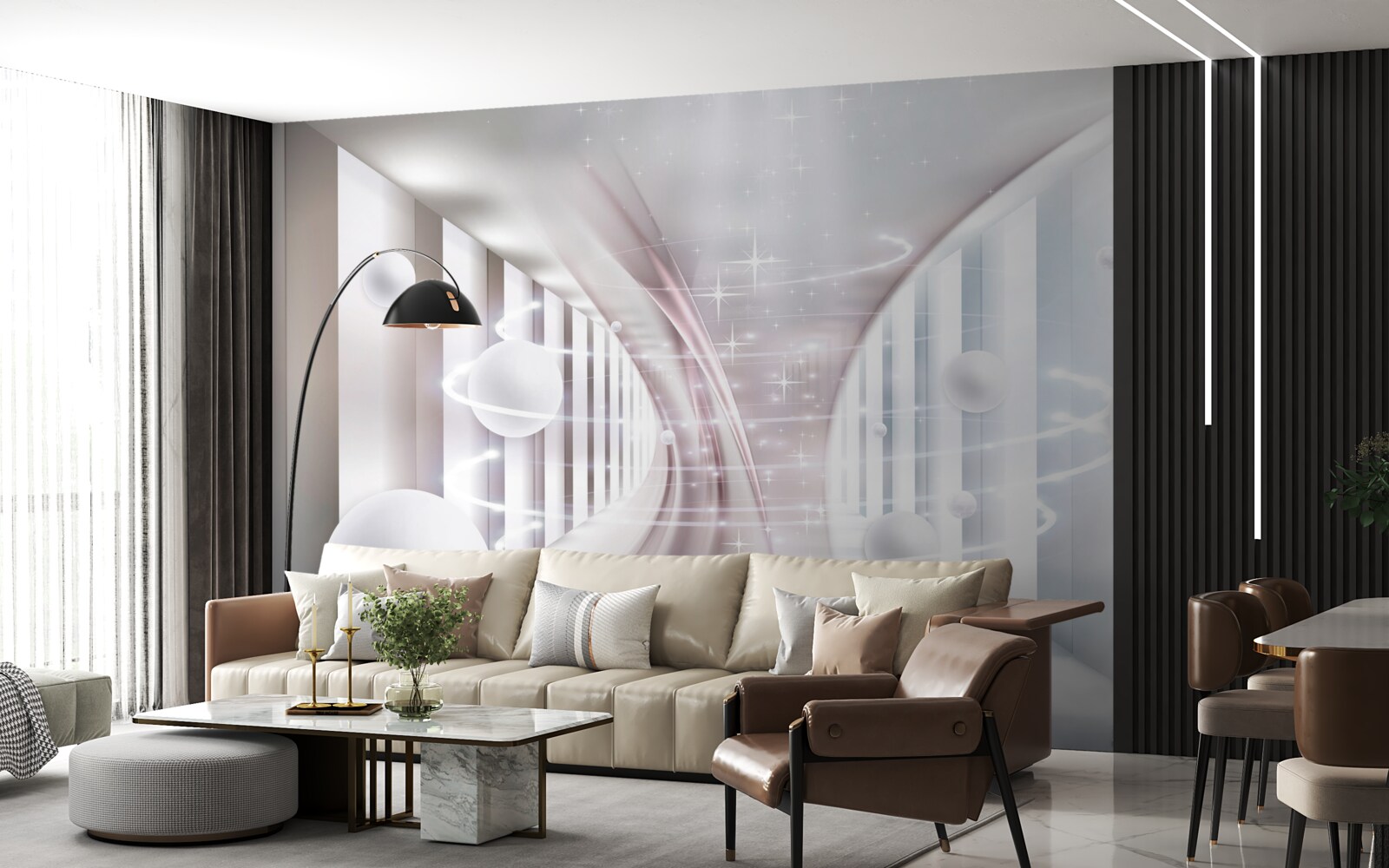 Fotobehang abstracte ballen en een vierkante tunnel