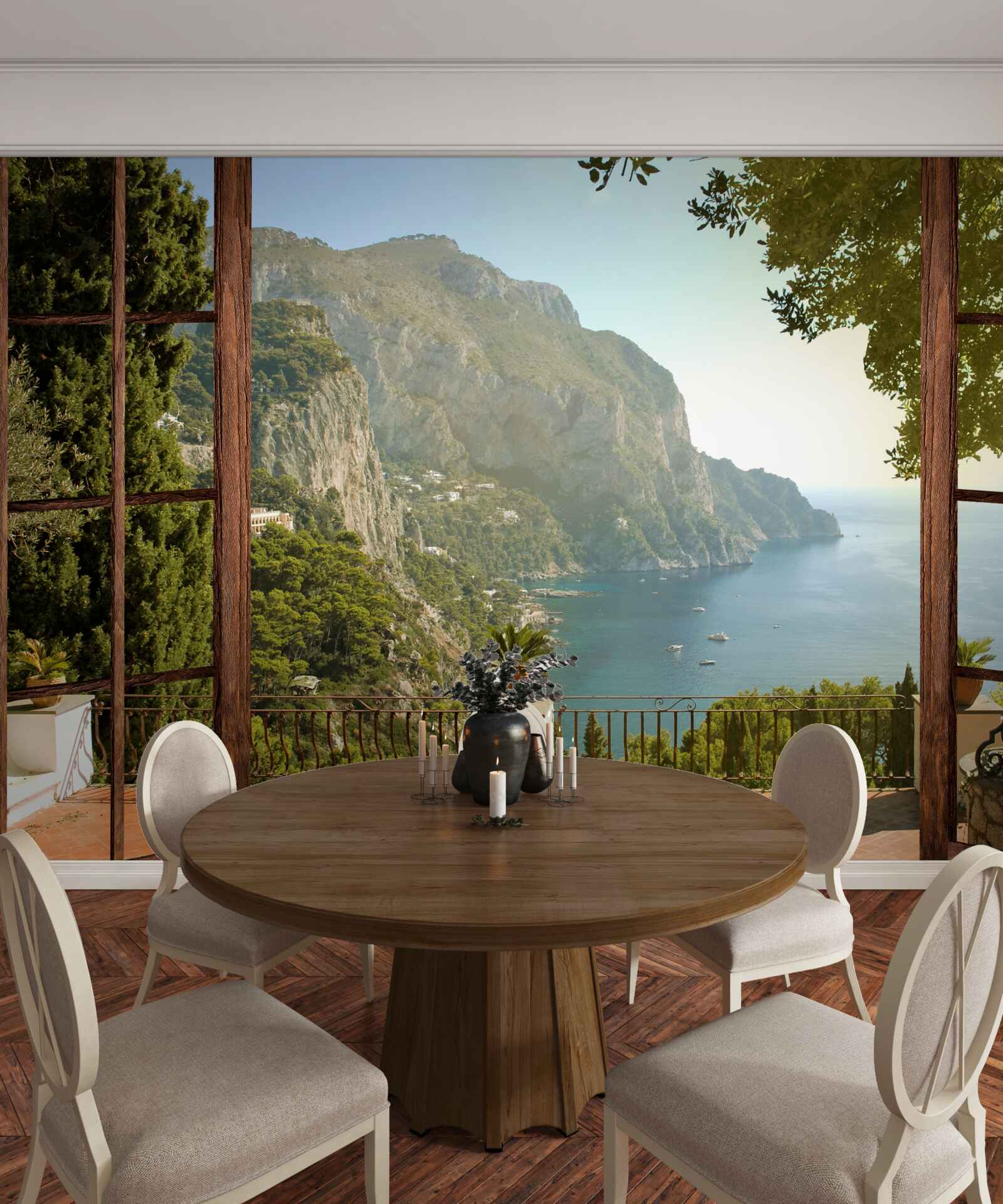 Fotobehang Zee- en bergzicht direct vanaf het balkon