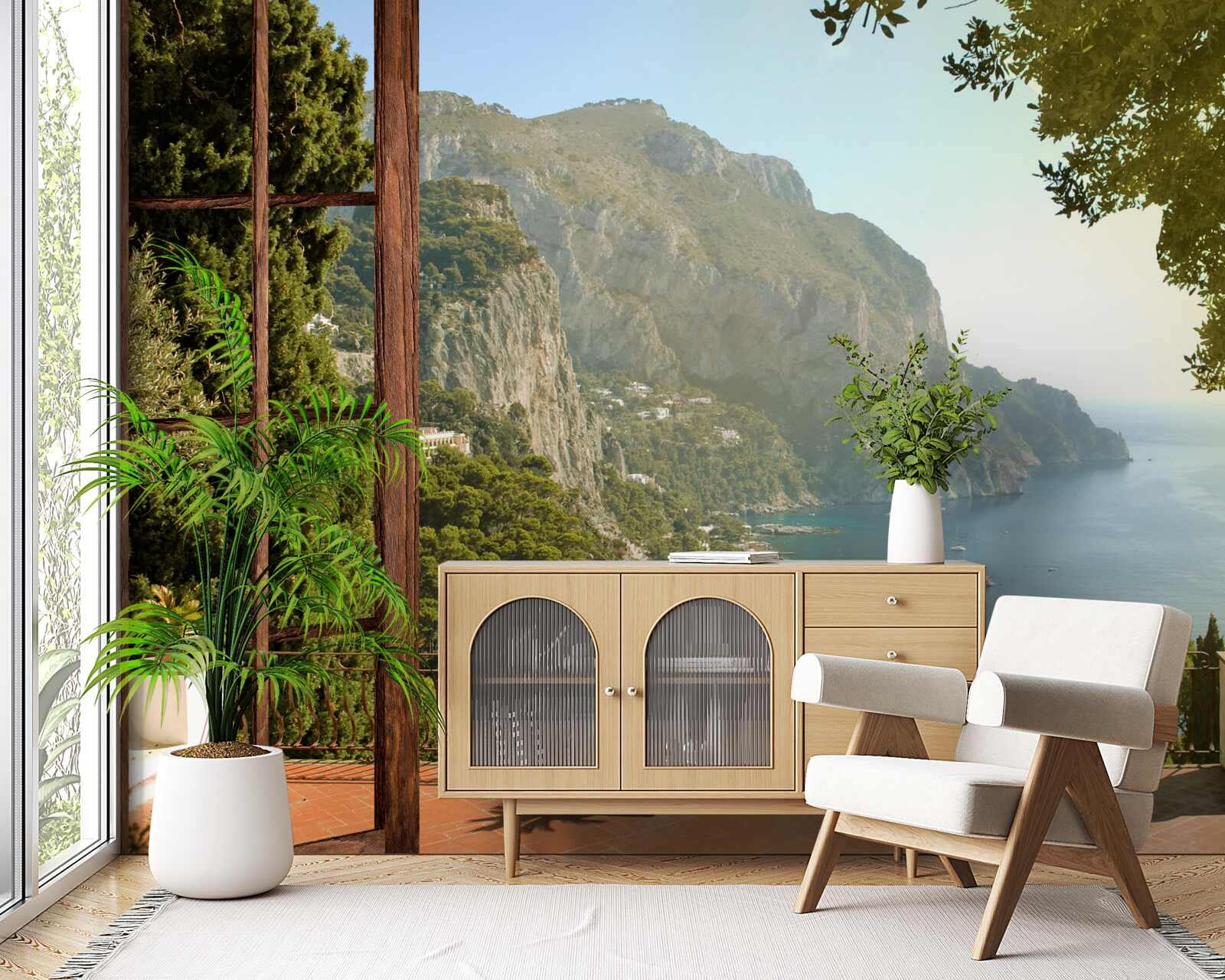 Fotobehang Zee- en bergzicht direct vanaf het balkon