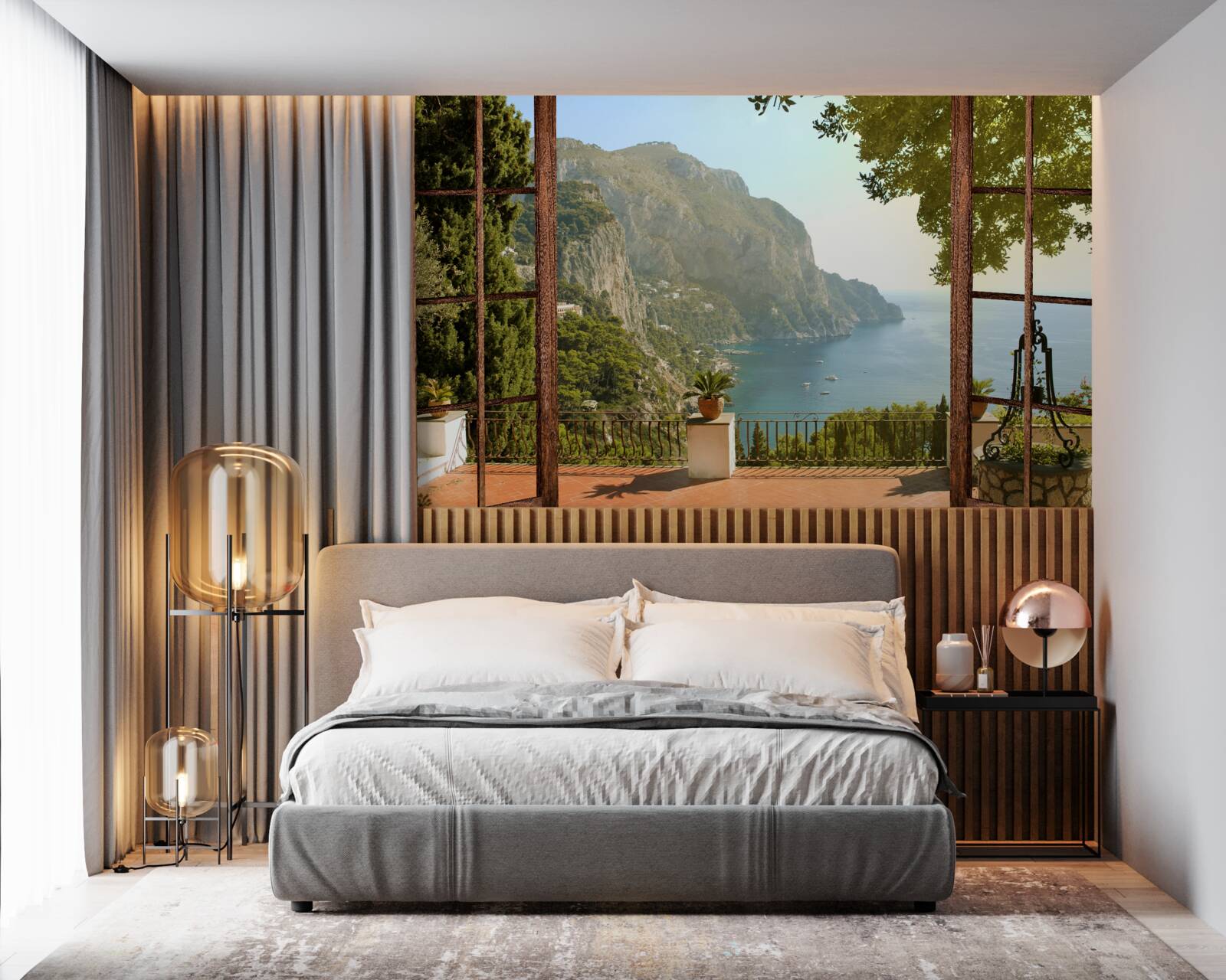 Fotobehang Zee- en bergzicht direct vanaf het balkon