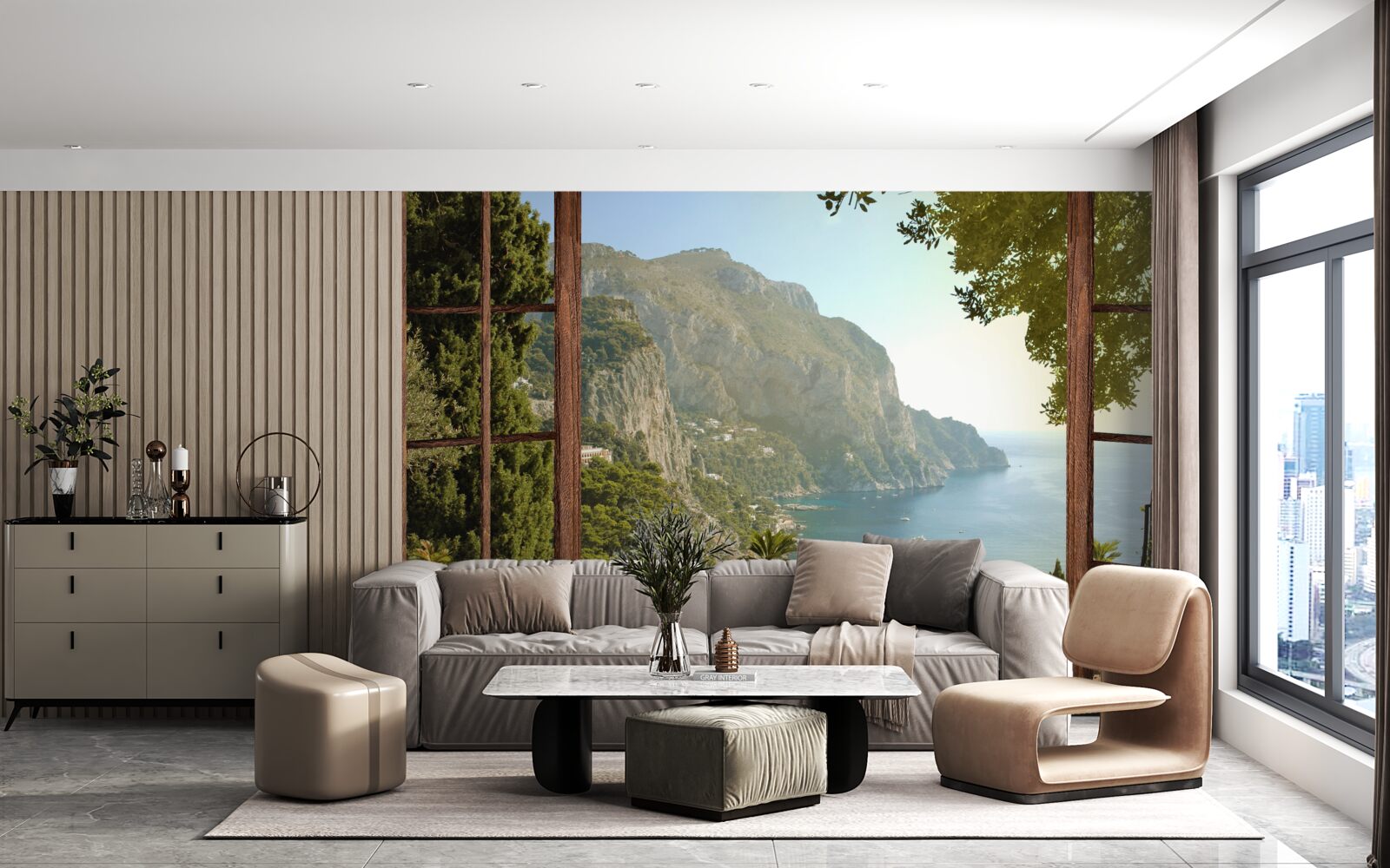 Fotobehang Zee- en bergzicht direct vanaf het balkon