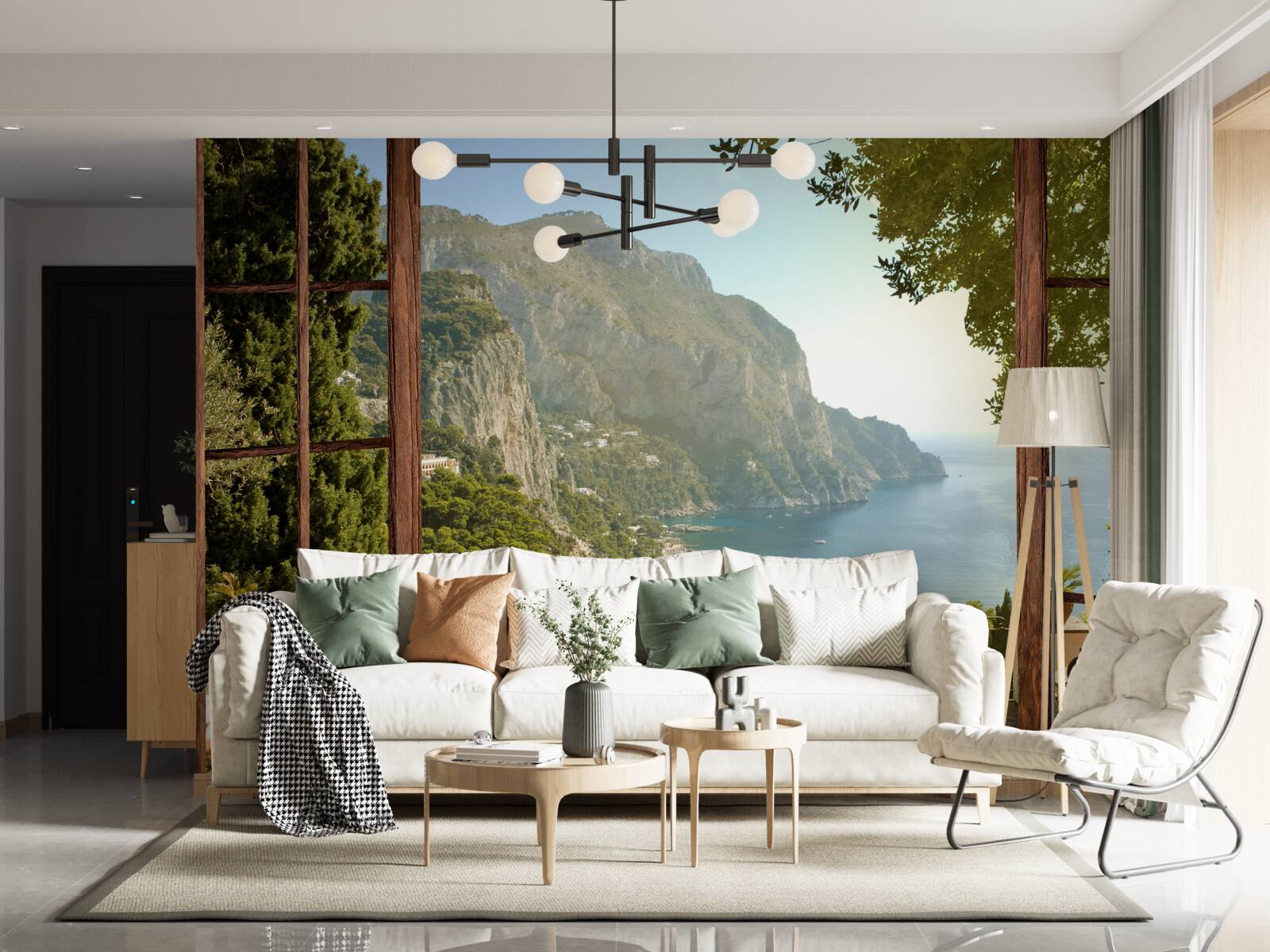 Fotobehang Zee- en bergzicht direct vanaf het balkon