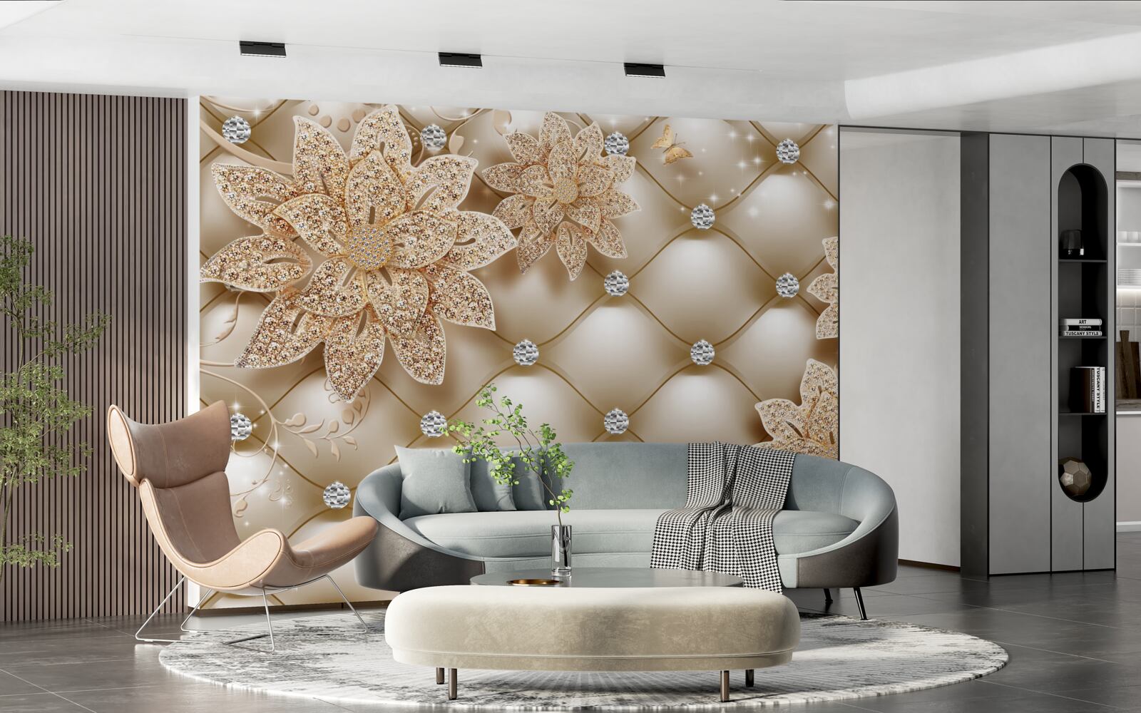 Fotobehang de parels zijn versierd met gouden bloemen