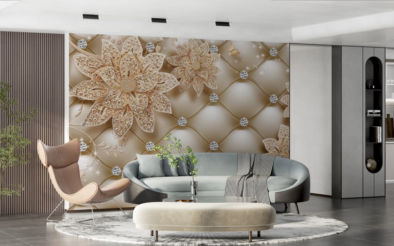 Fotobehang de parels zijn versierd met gouden bloemen