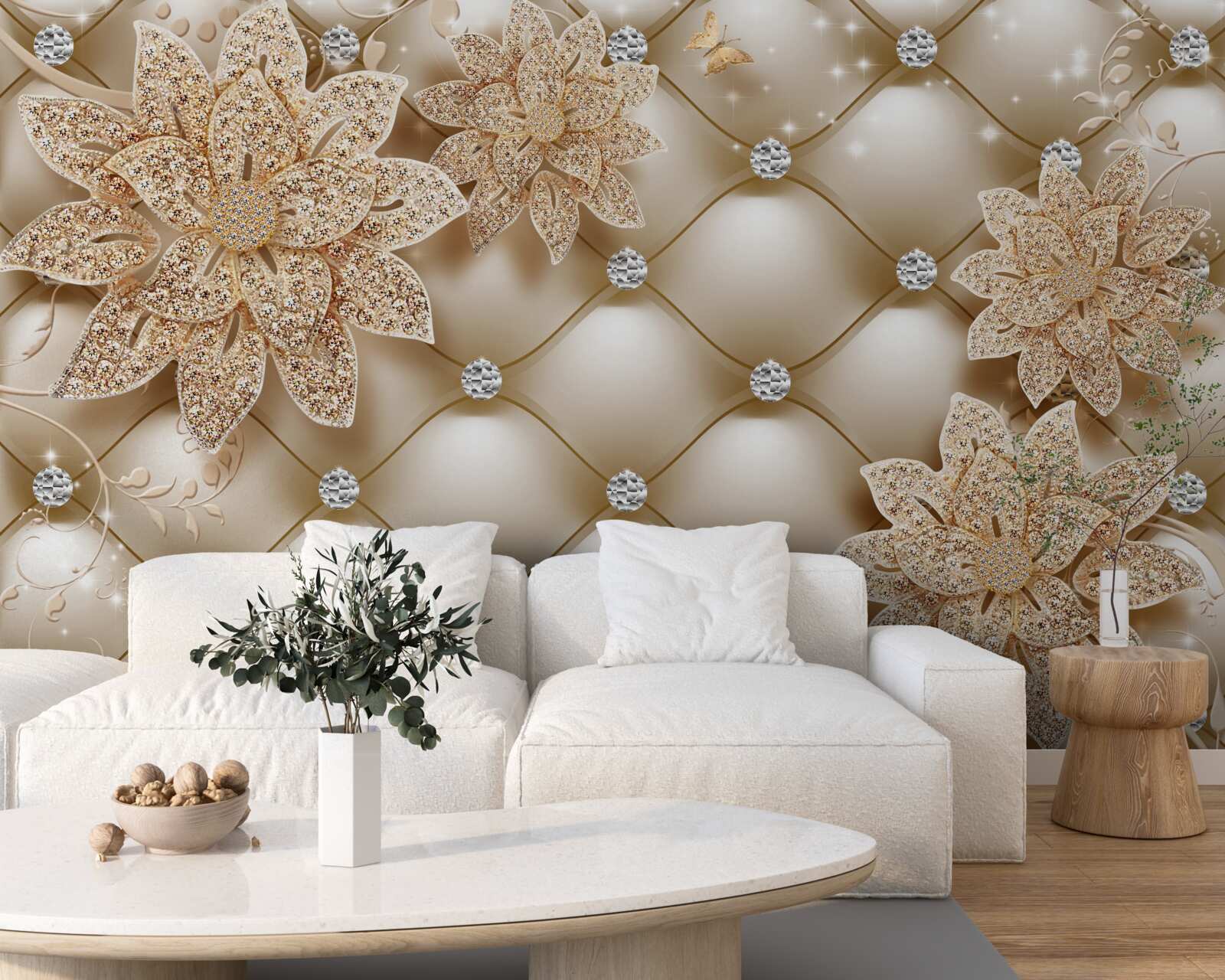 Fotobehang de parels zijn versierd met gouden bloemen