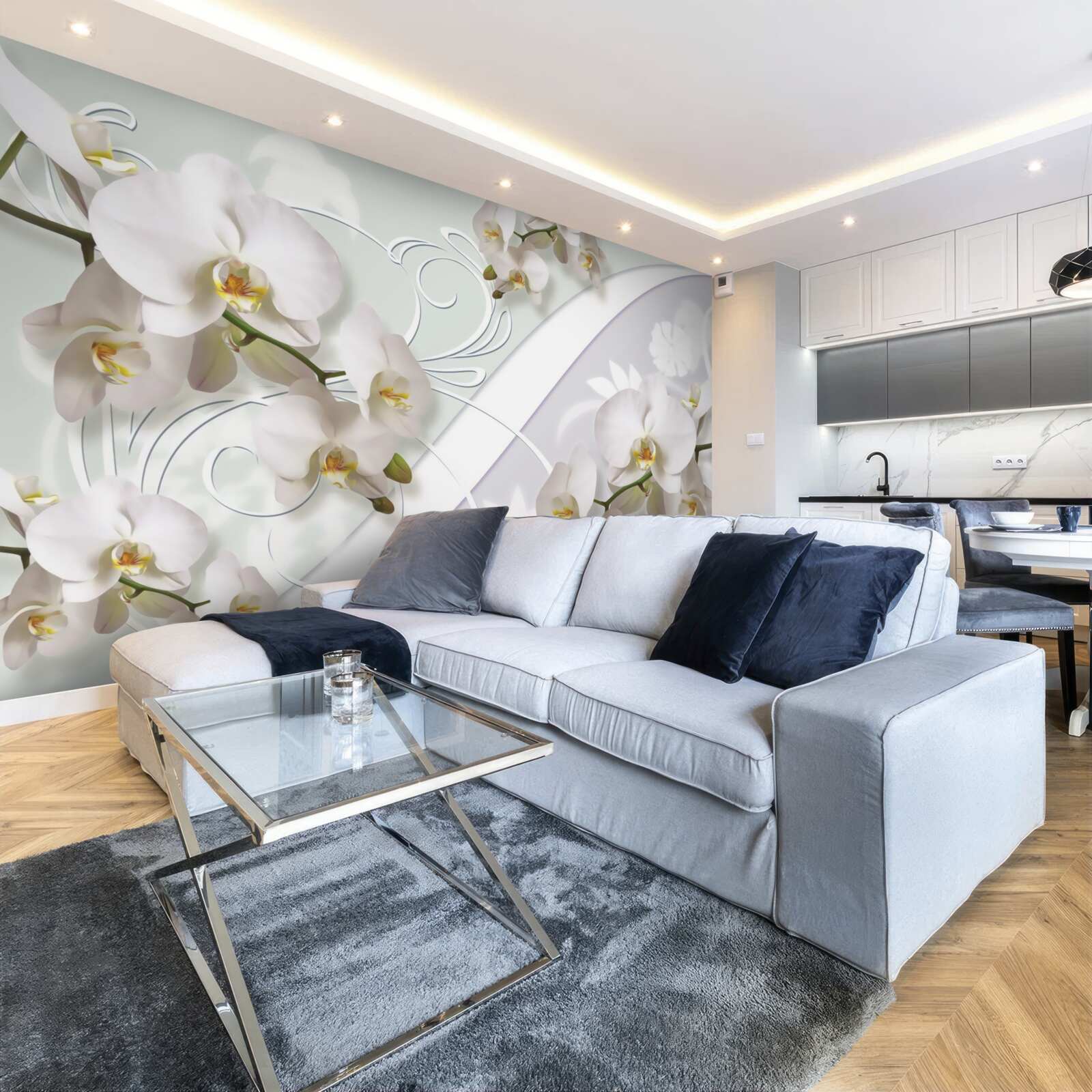 Fotobehang witte orchideeën op een witte achtergrond