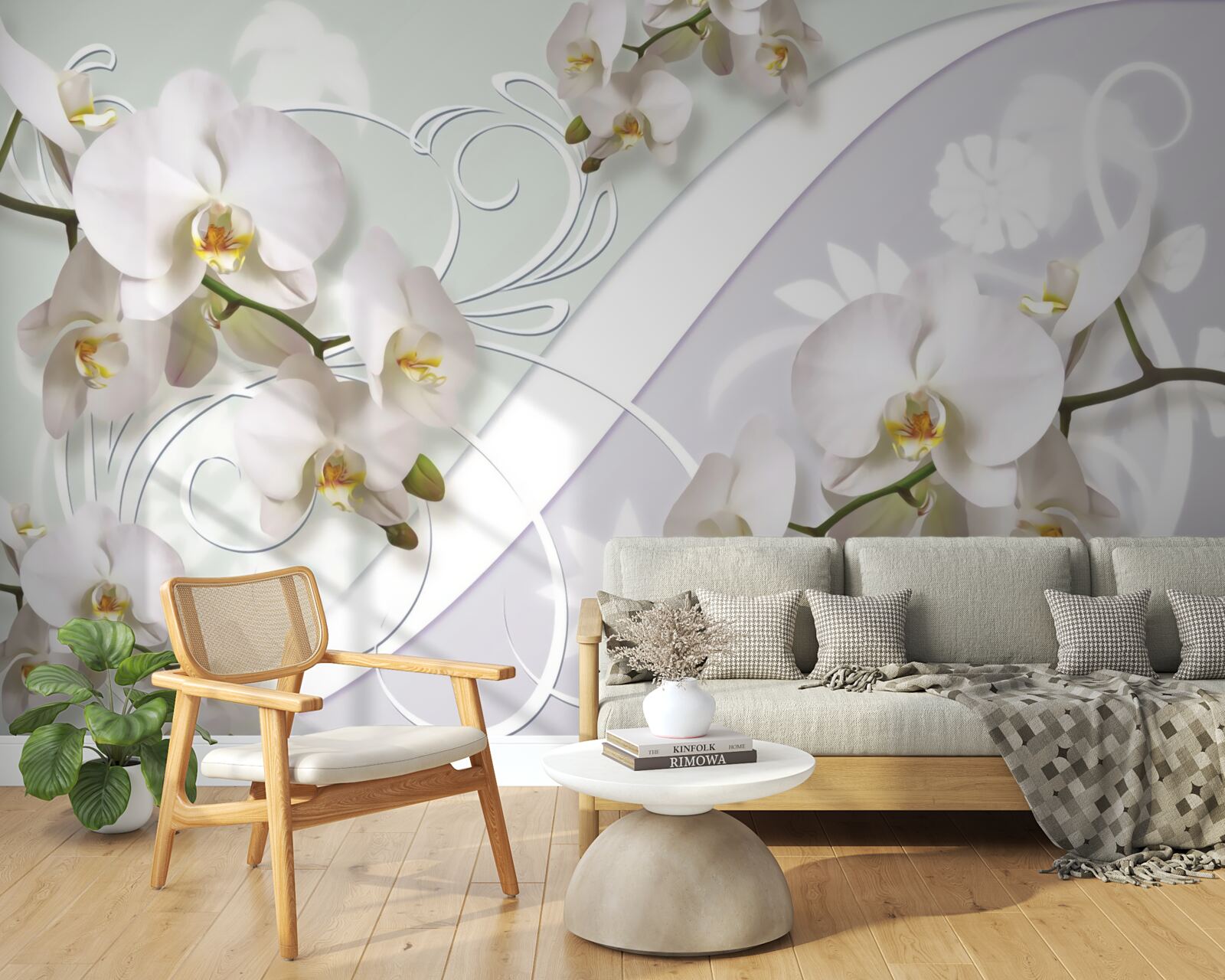 Fotobehang witte orchideeën op een witte achtergrond