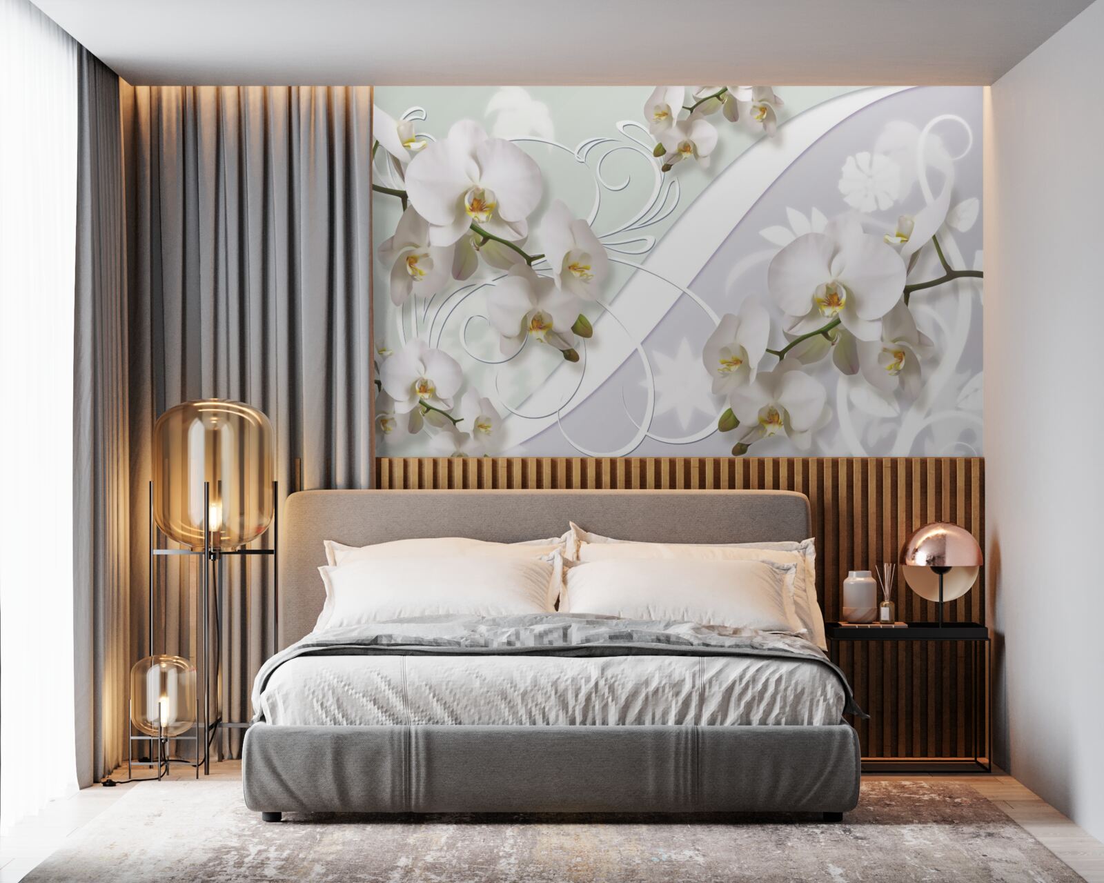 Fotobehang witte orchideeën op een witte achtergrond