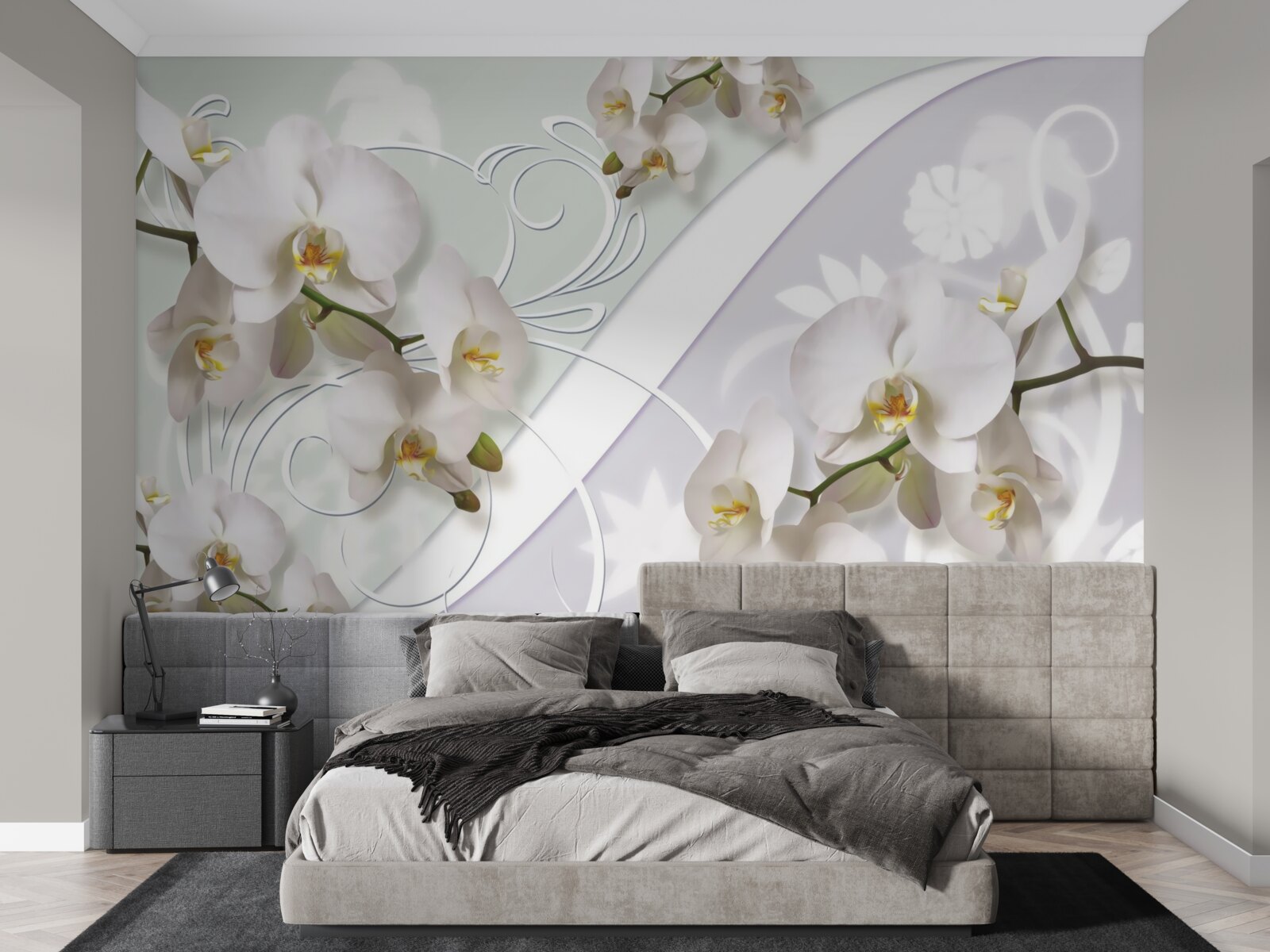Fotobehang witte orchideeën op een witte achtergrond