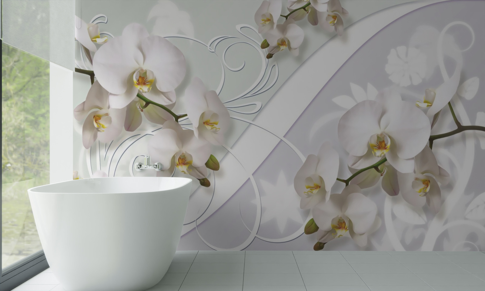 Fotobehang witte orchideeën op een witte achtergrond