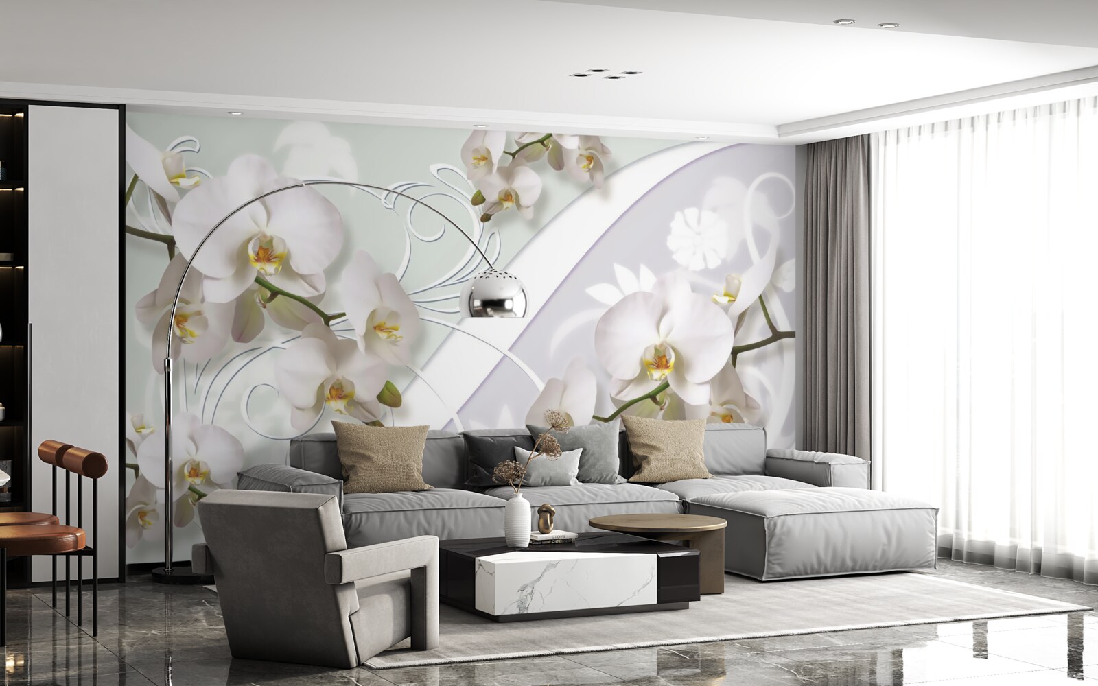 Fotobehang witte orchideeën op een witte achtergrond