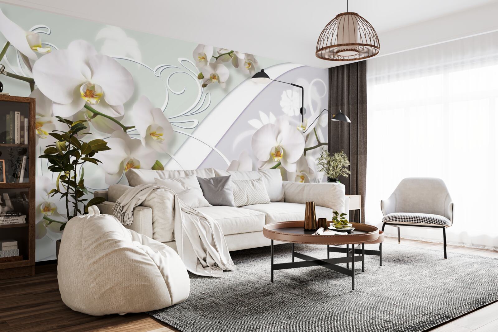 Fotobehang witte orchideeën op een witte achtergrond