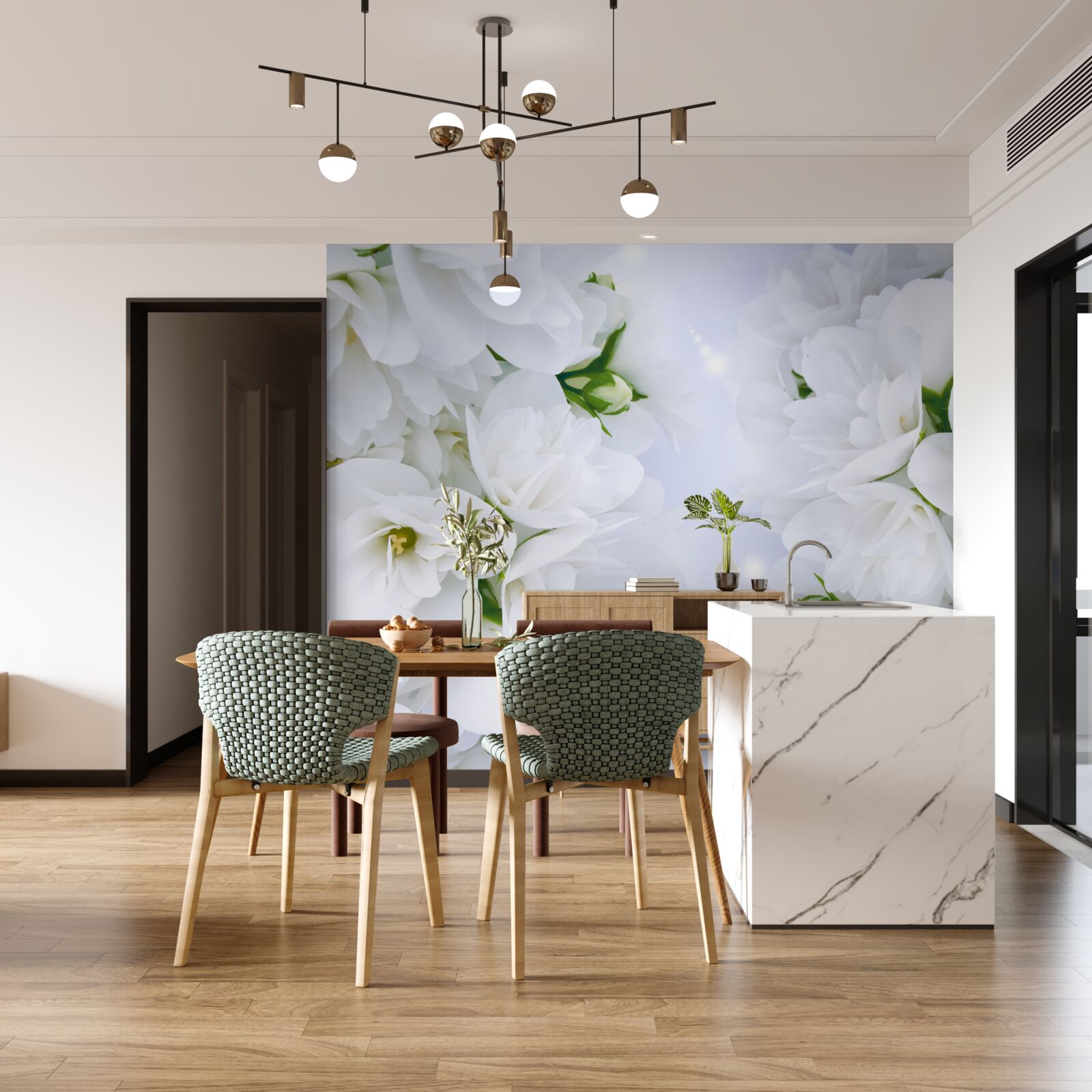 Fotobehang de bloemen zijn groot en wit