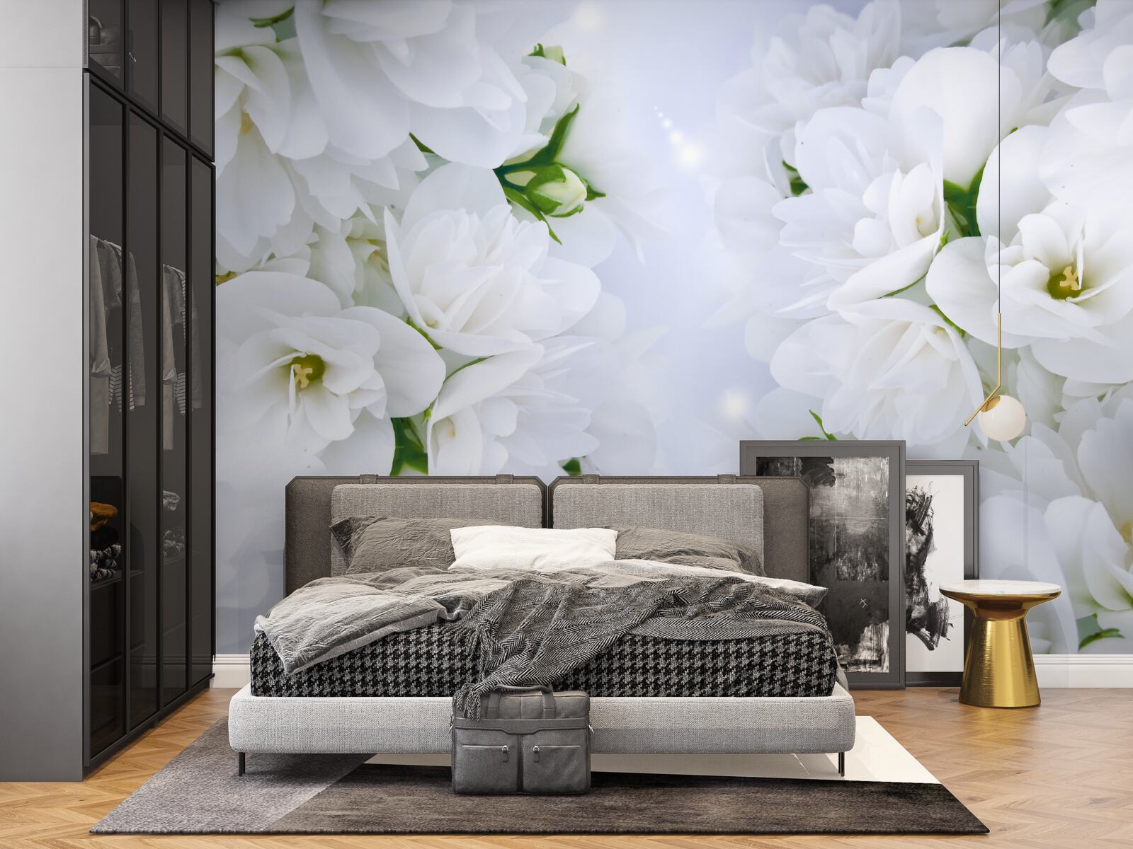 Fotobehang de bloemen zijn groot en wit