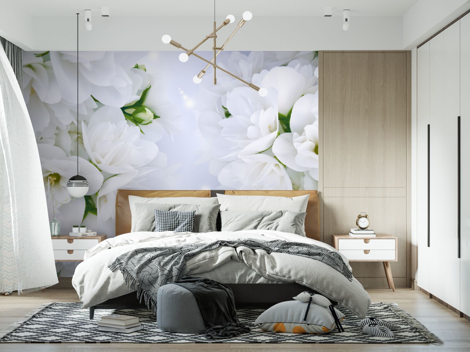 Fotobehang de bloemen zijn groot en wit