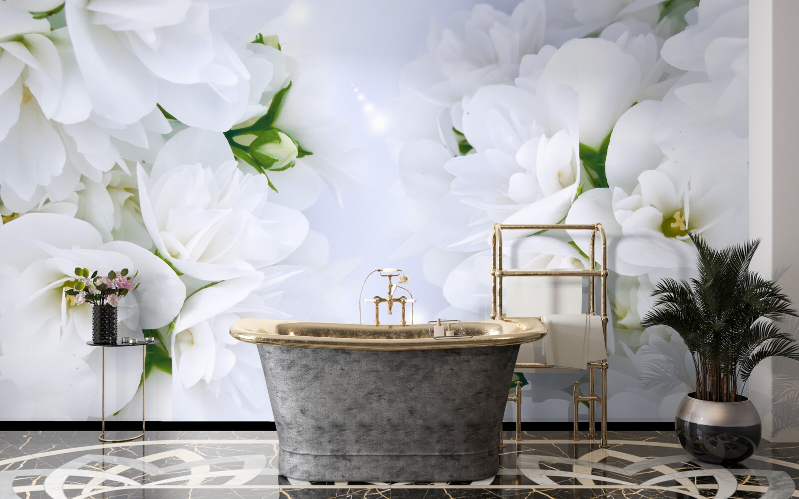 Fotobehang de bloemen zijn groot en wit
