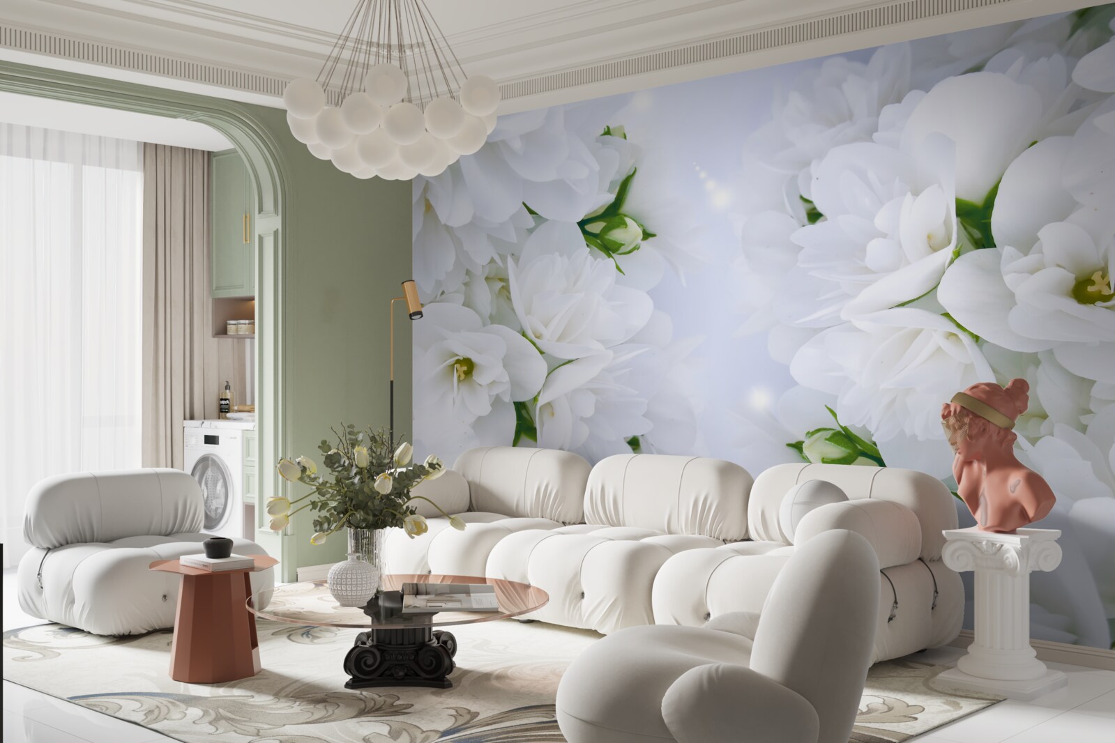 Fotobehang de bloemen zijn groot en wit