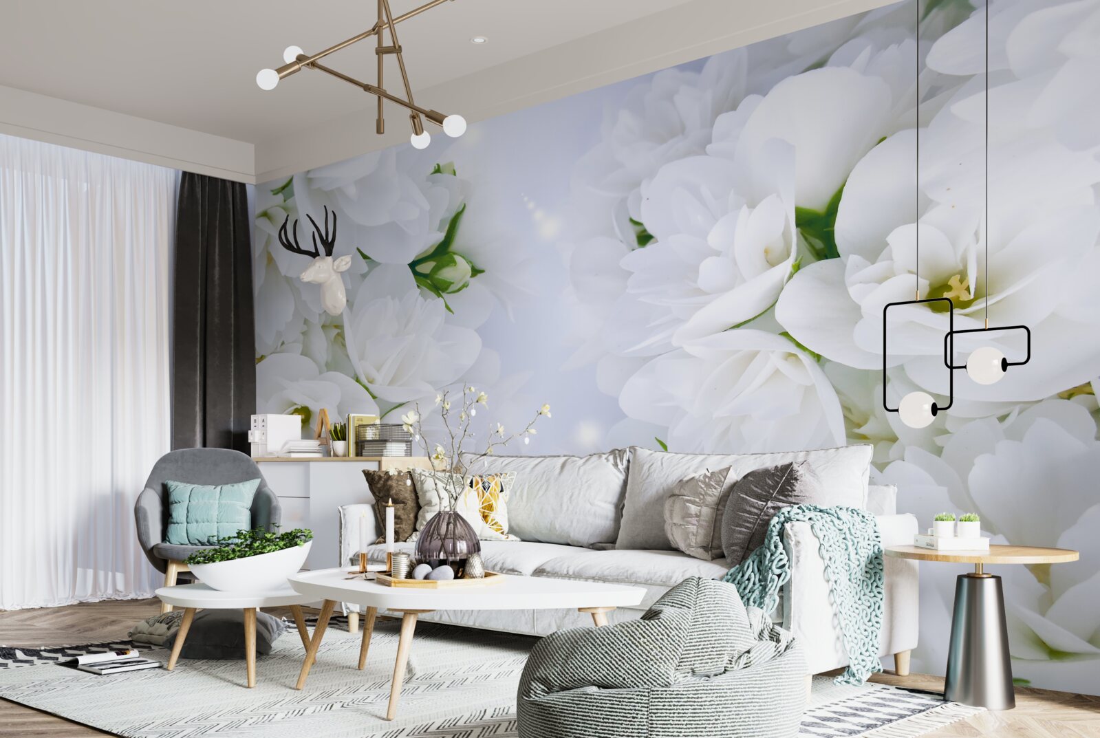 Fotobehang de bloemen zijn groot en wit