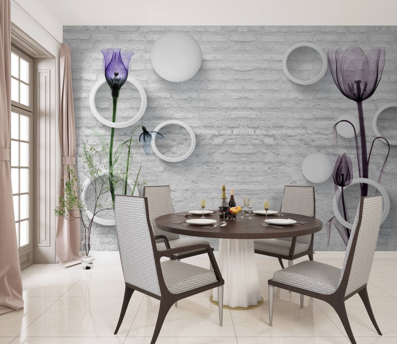 Fotobehang twee magere paarse klaprozen