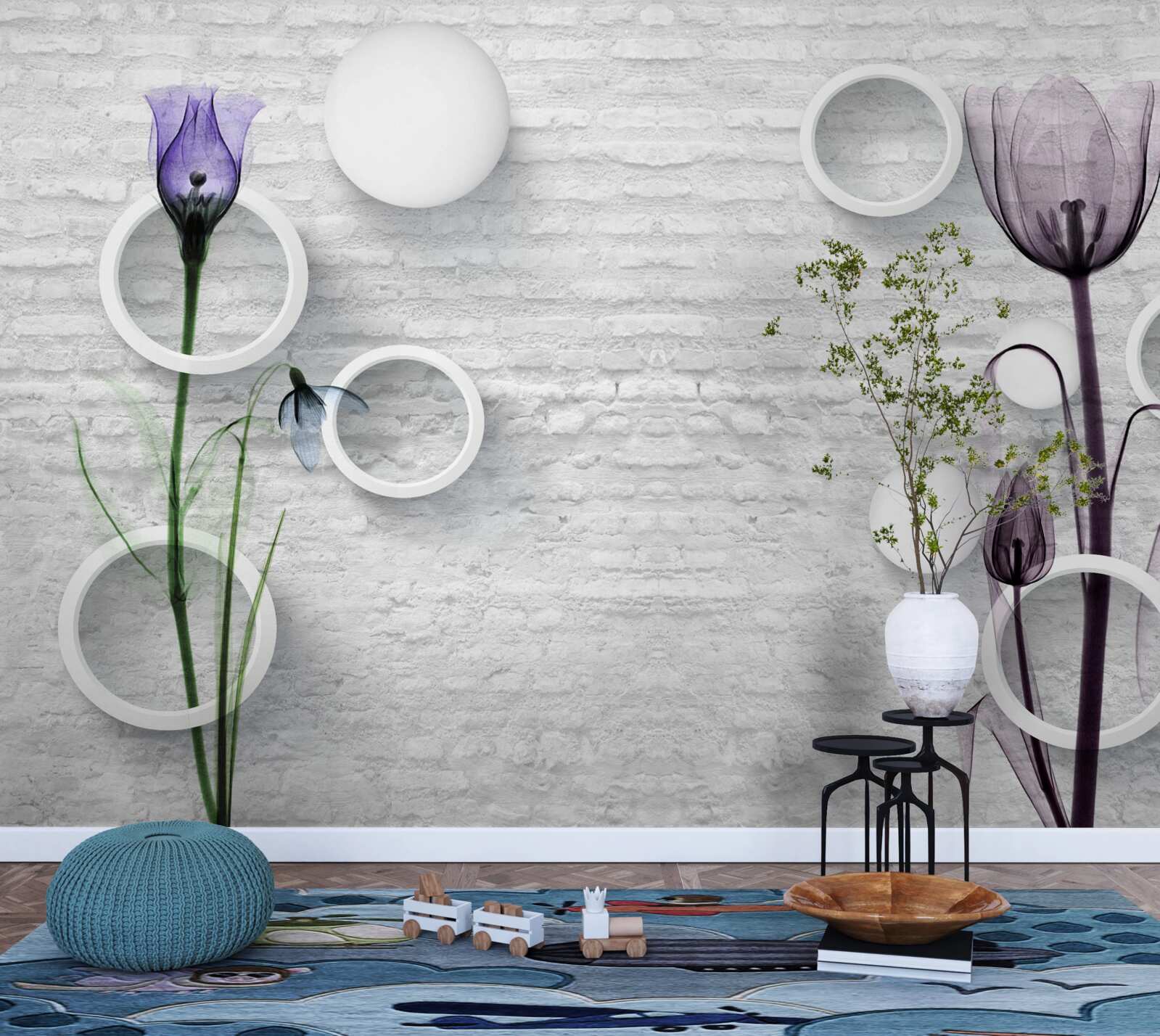 Fotobehang twee magere paarse klaprozen