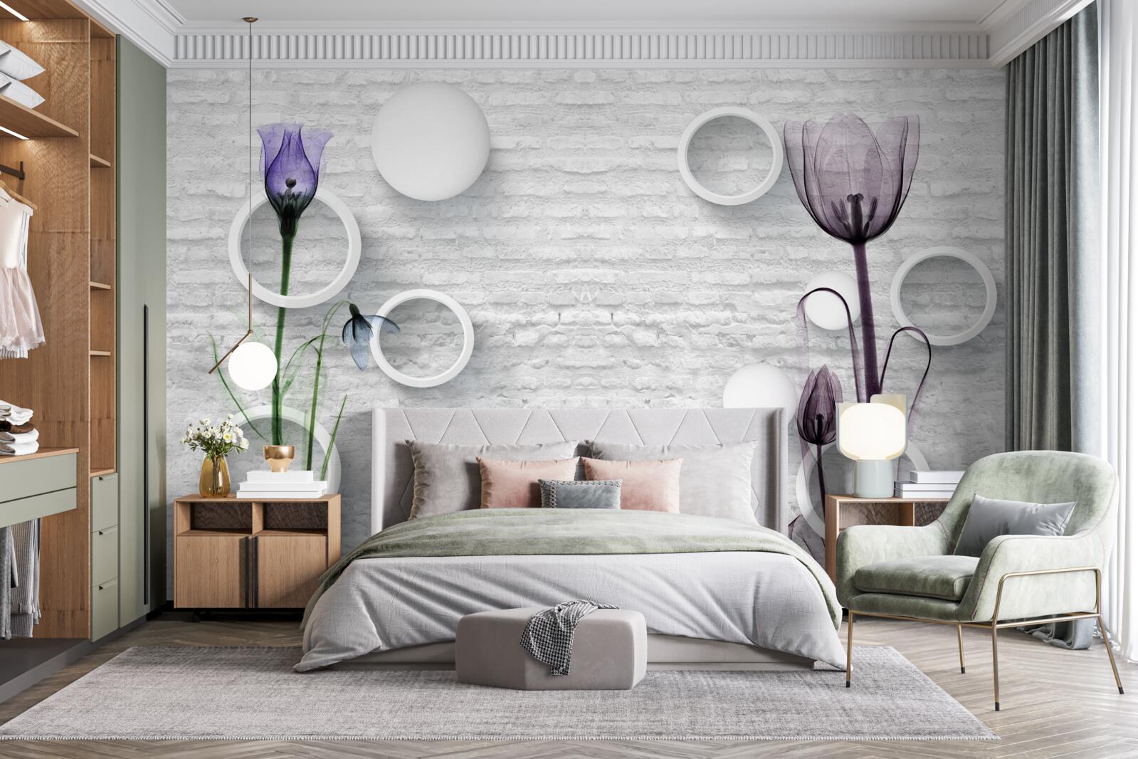 Fotobehang twee magere paarse klaprozen