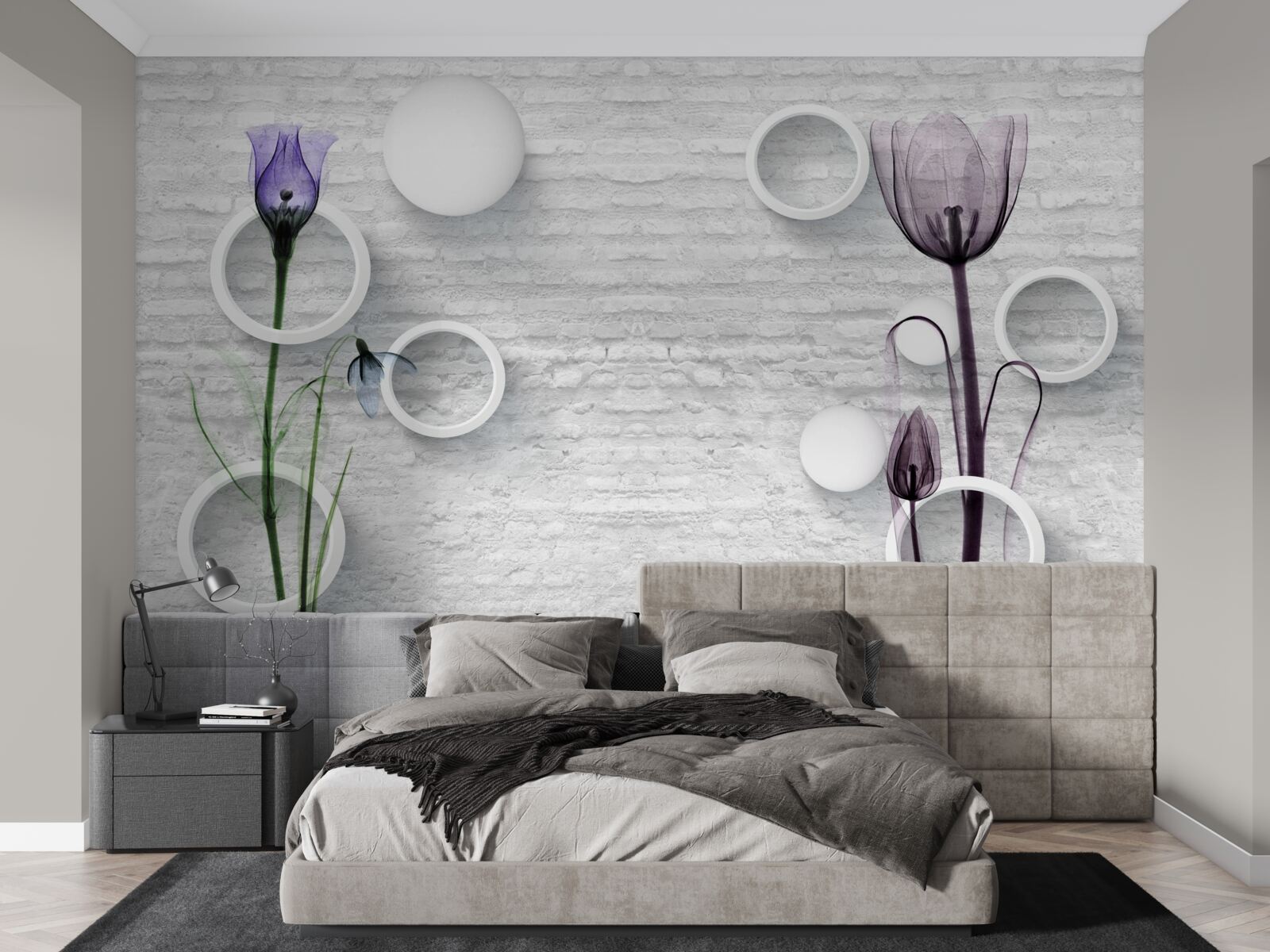 Fotobehang twee magere paarse klaprozen