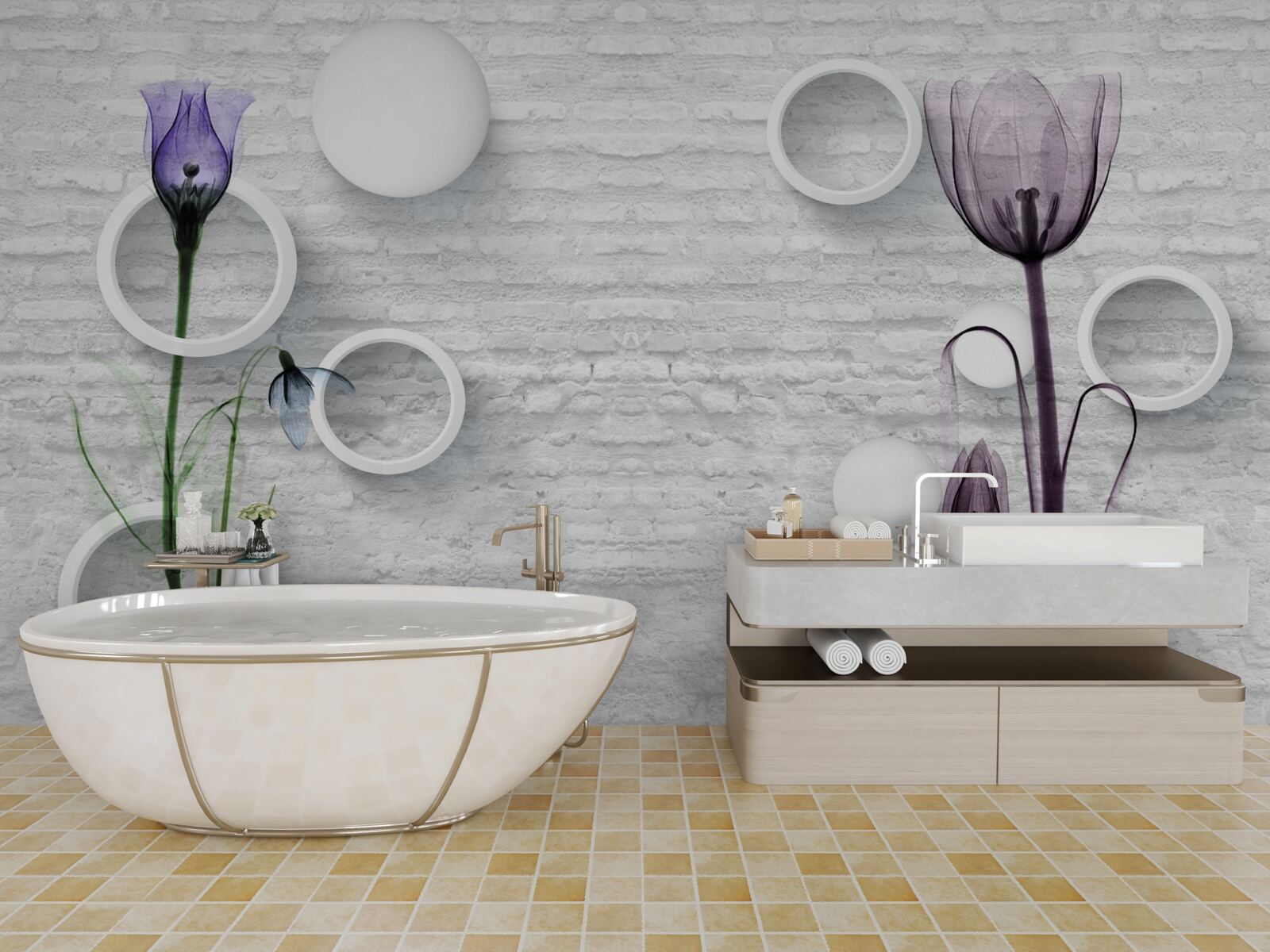 Fotobehang twee magere paarse klaprozen