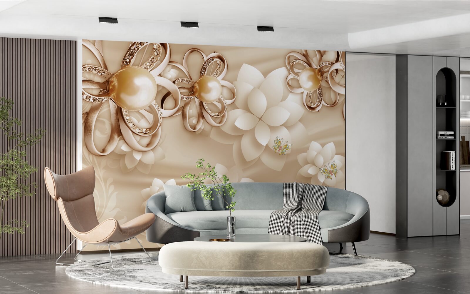 Fotobehang magnolia bloemen zijn sneeuwwit met gouden accenten