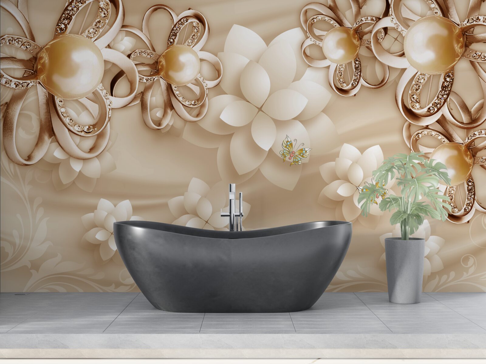 Fotobehang magnolia bloemen zijn sneeuwwit met gouden accenten