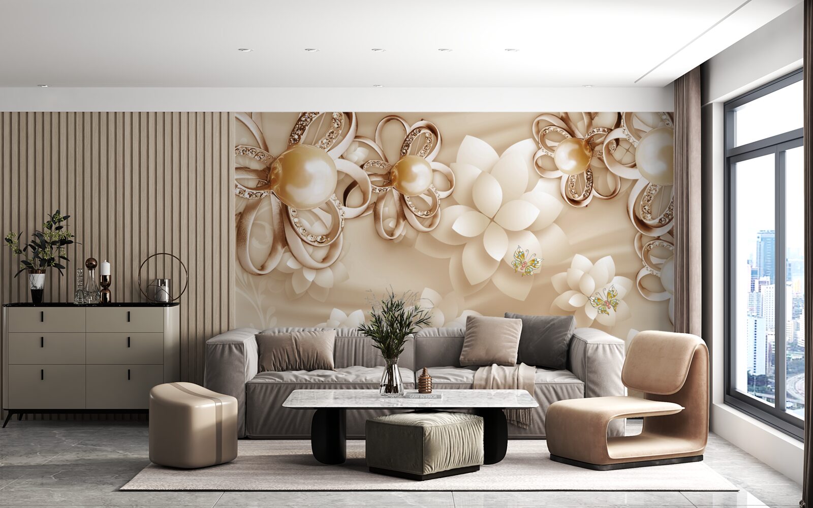 Fotobehang magnolia bloemen zijn sneeuwwit met gouden accenten