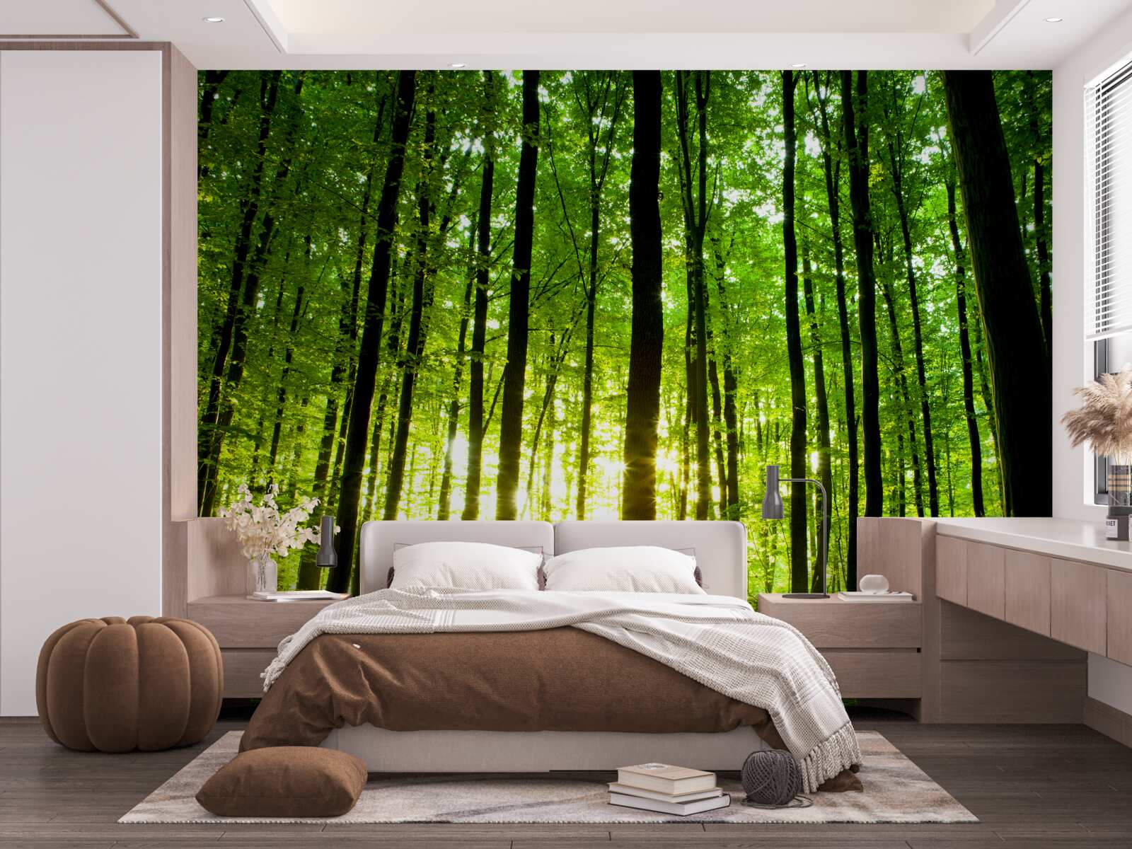 Fotobehang de zonnestralen dringen door het dichte bosje