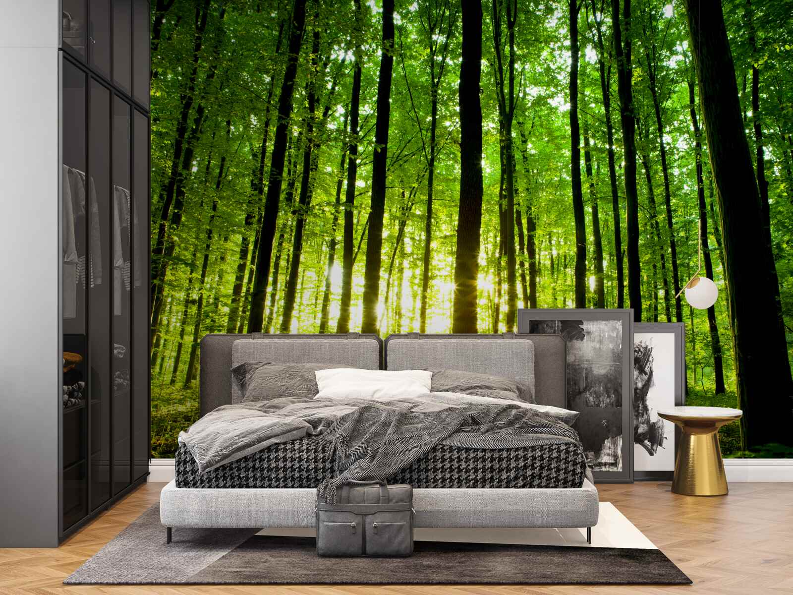 Fotobehang de zonnestralen dringen door het dichte bosje