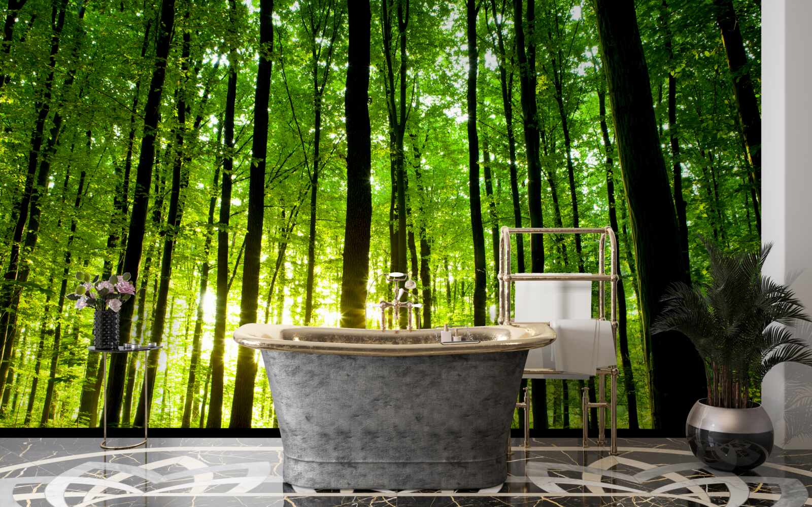 Fotobehang de zonnestralen dringen door het dichte bosje