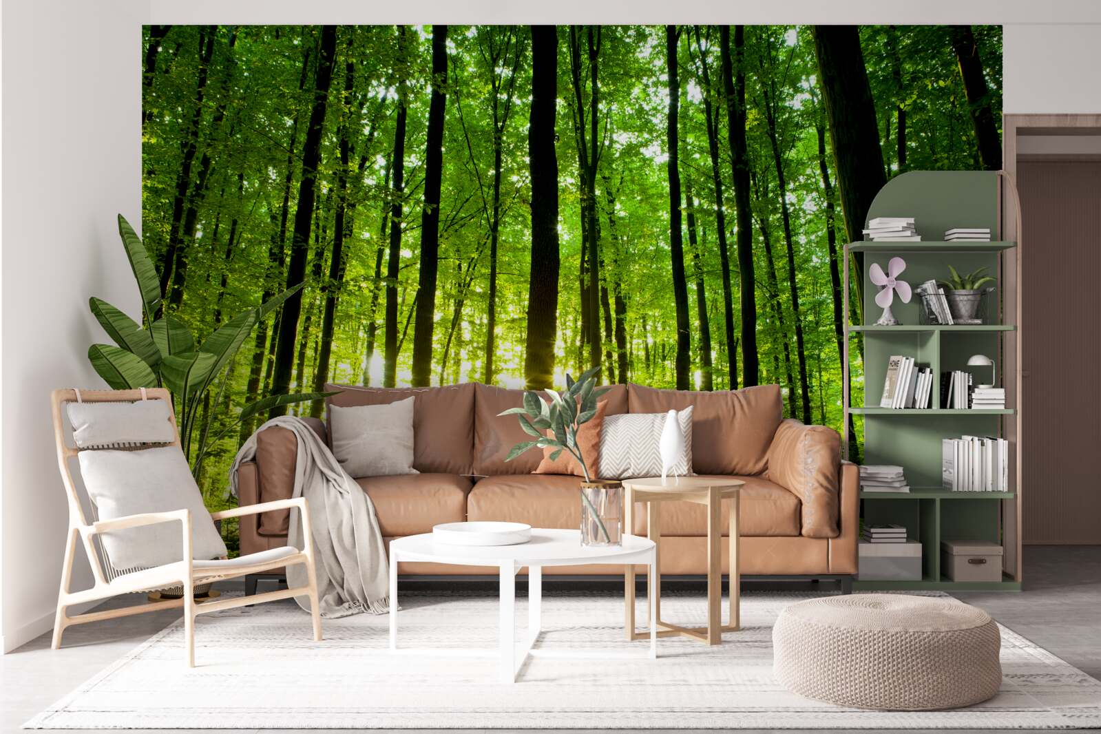 Fotobehang de zonnestralen dringen door het dichte bosje