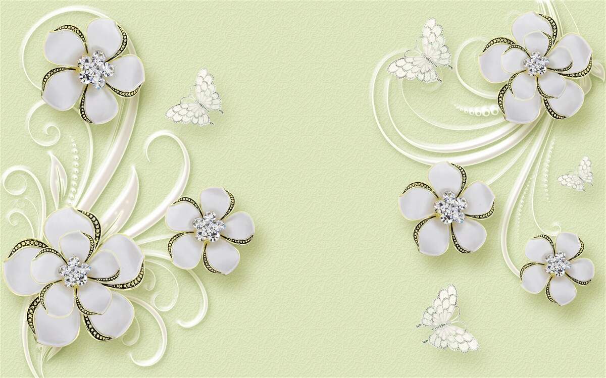 Fotobehang gouden vlinders vestigden zich op sneeuwwitte bloemen