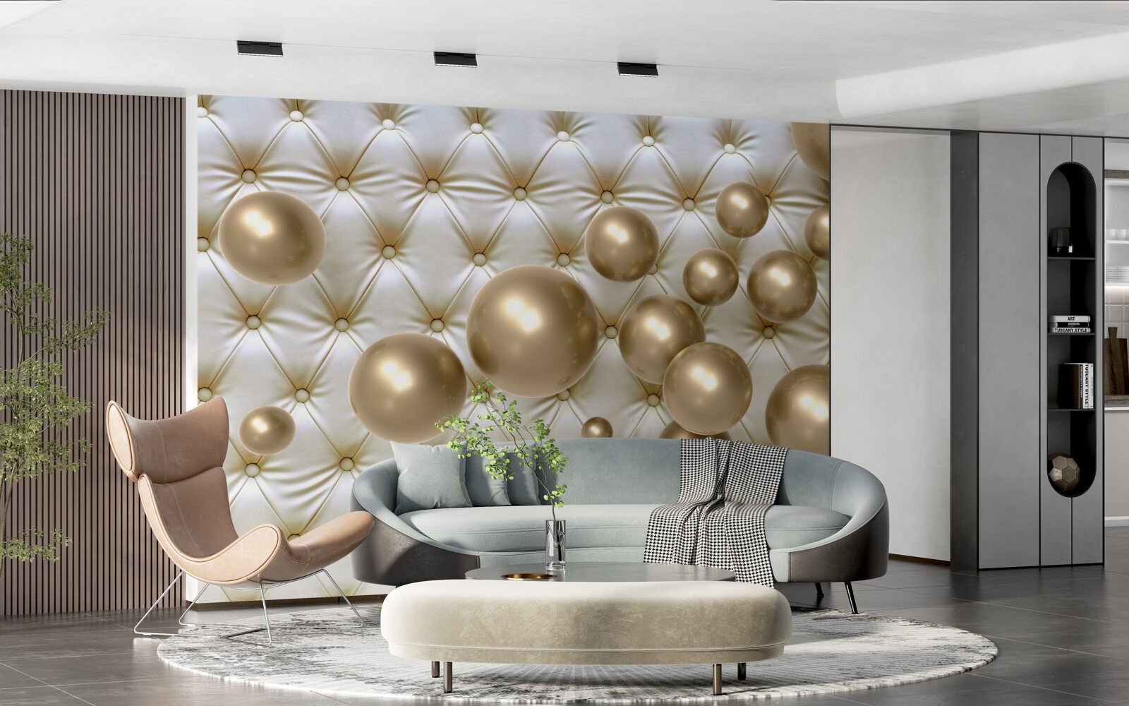 Fotobehang gouden kralen op leren omslag