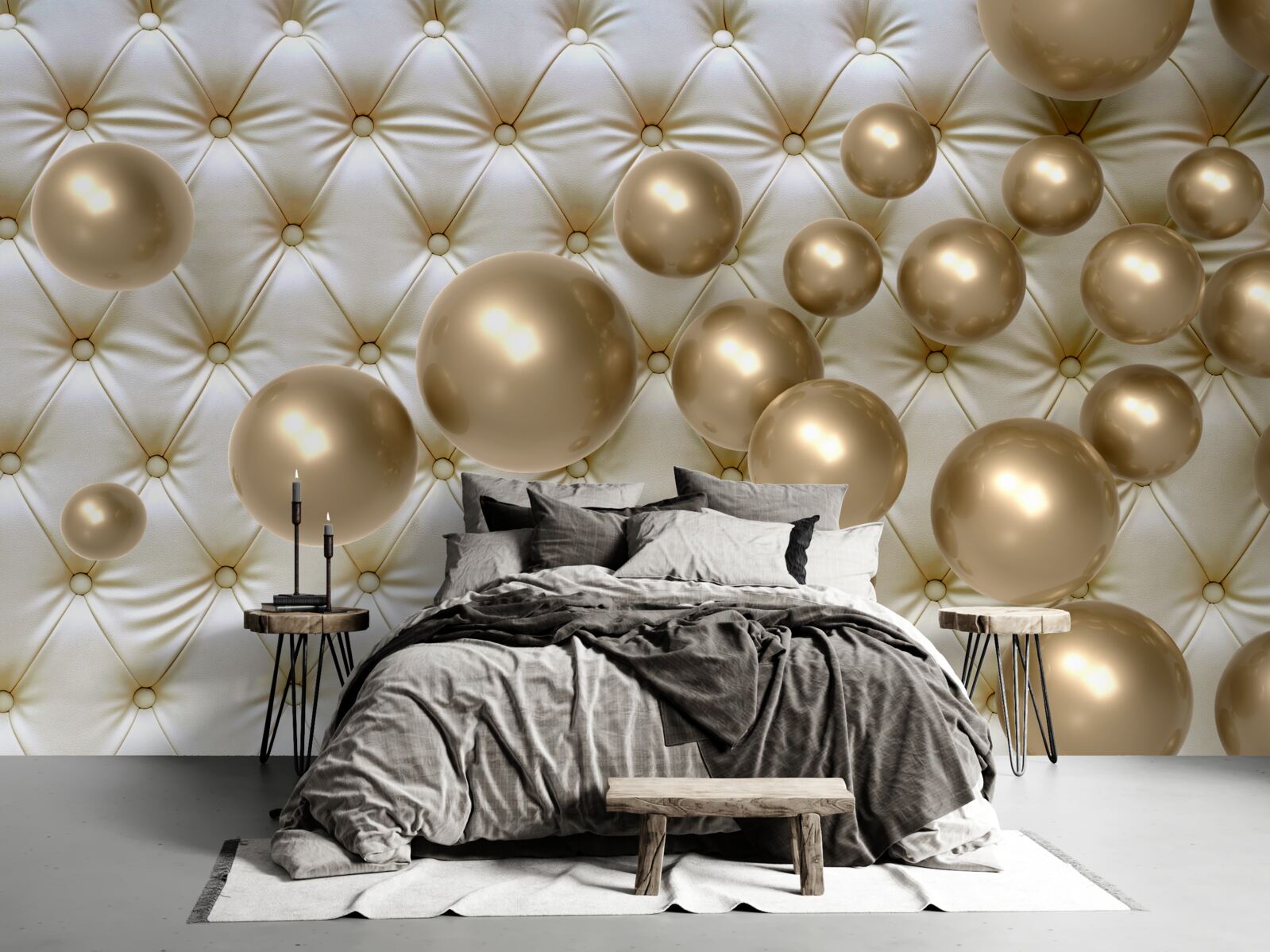 Fotobehang gouden kralen op leren omslag