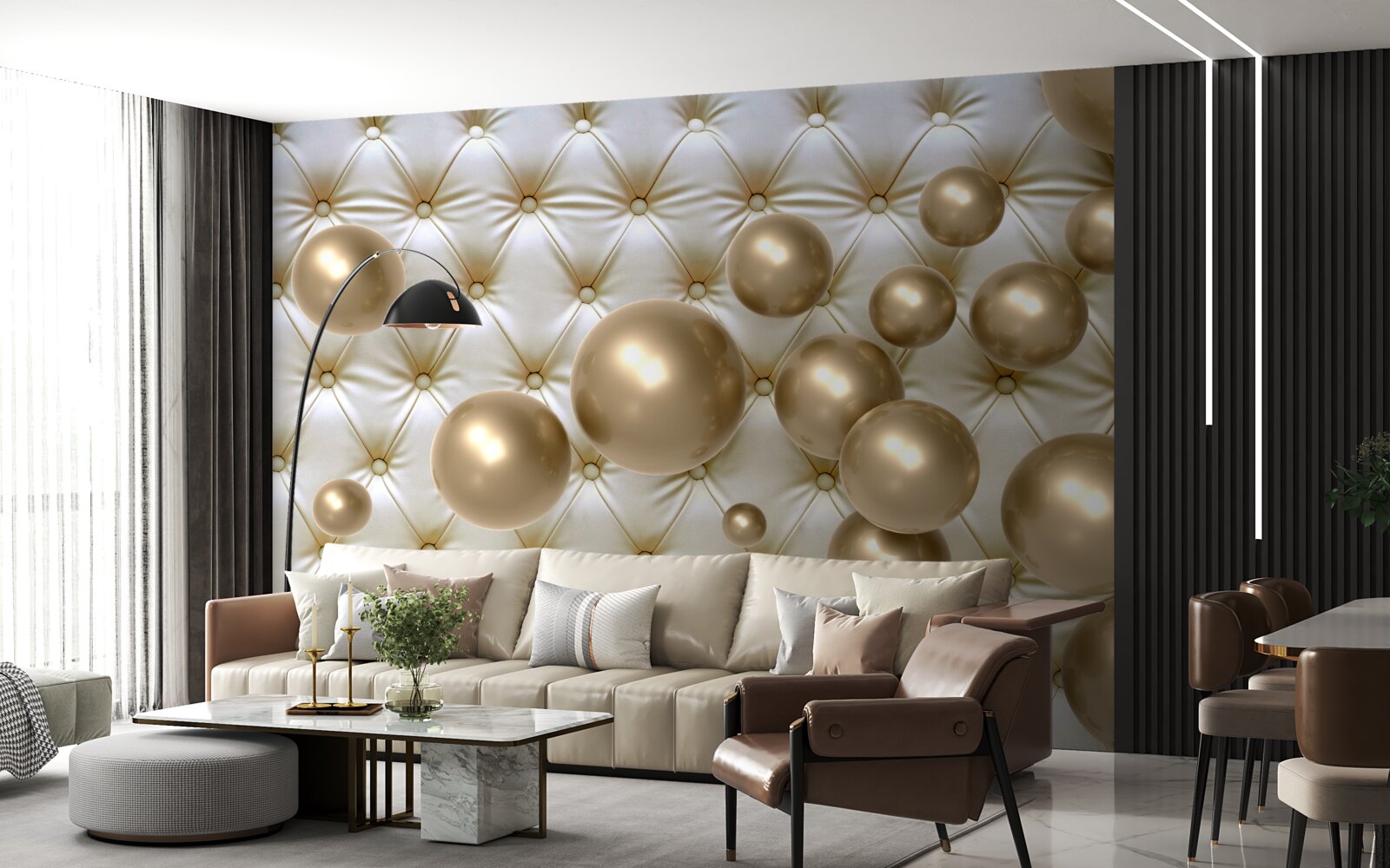 Fotobehang gouden kralen op leren omslag