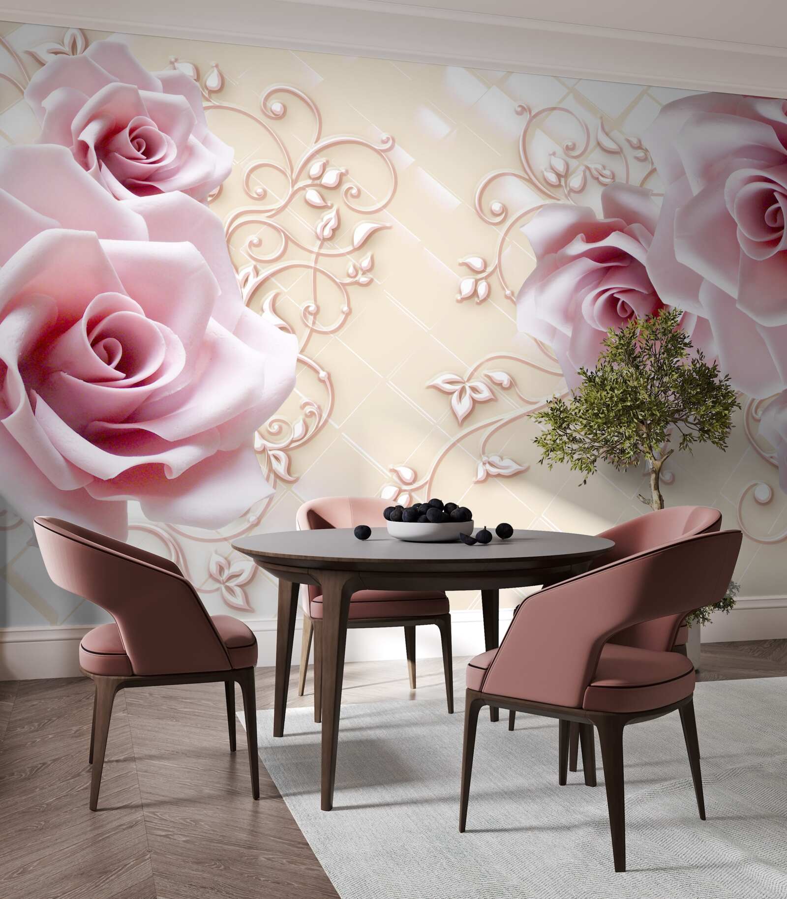 Fotobehang poederroze rozen