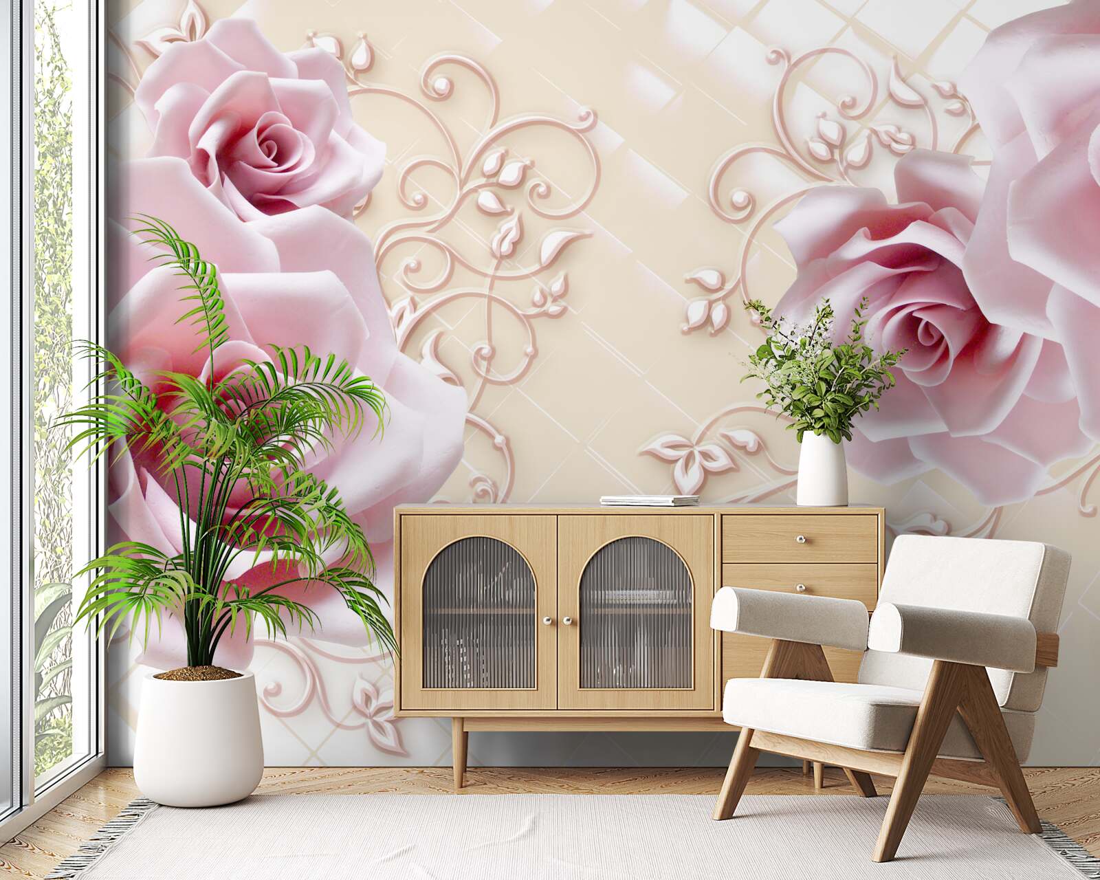 Fotobehang poederroze rozen