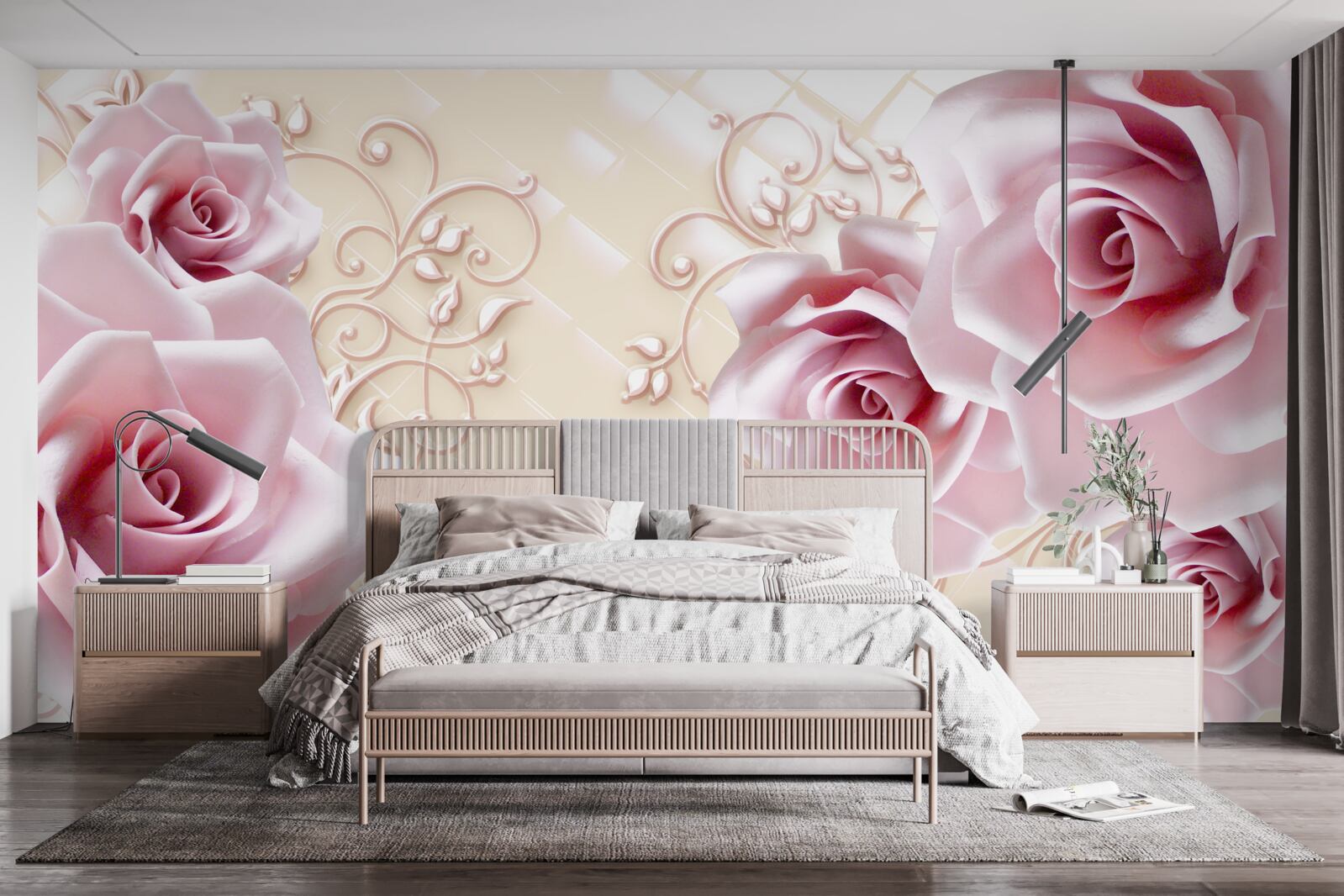 Fotobehang poederroze rozen