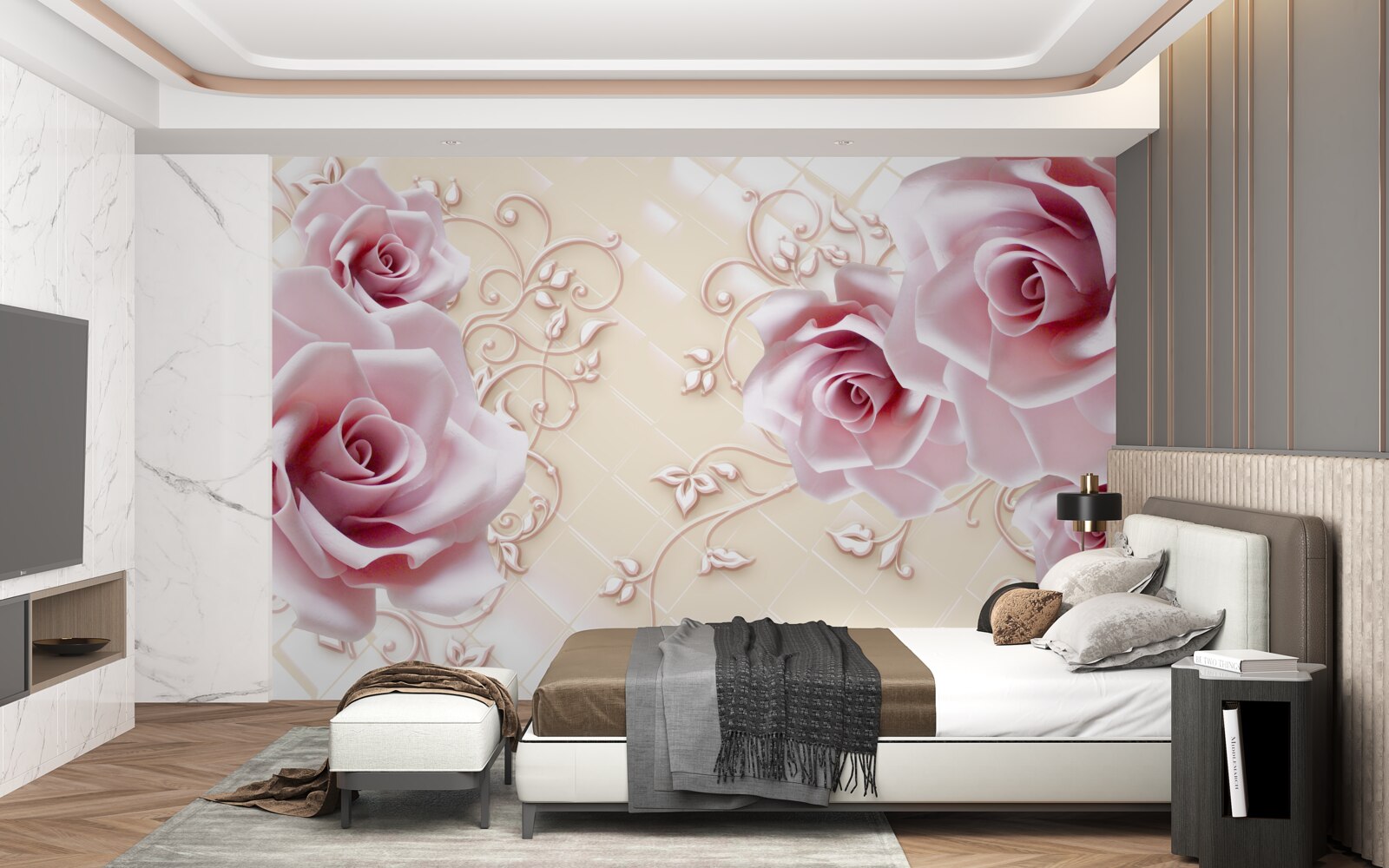 Fotobehang poederroze rozen