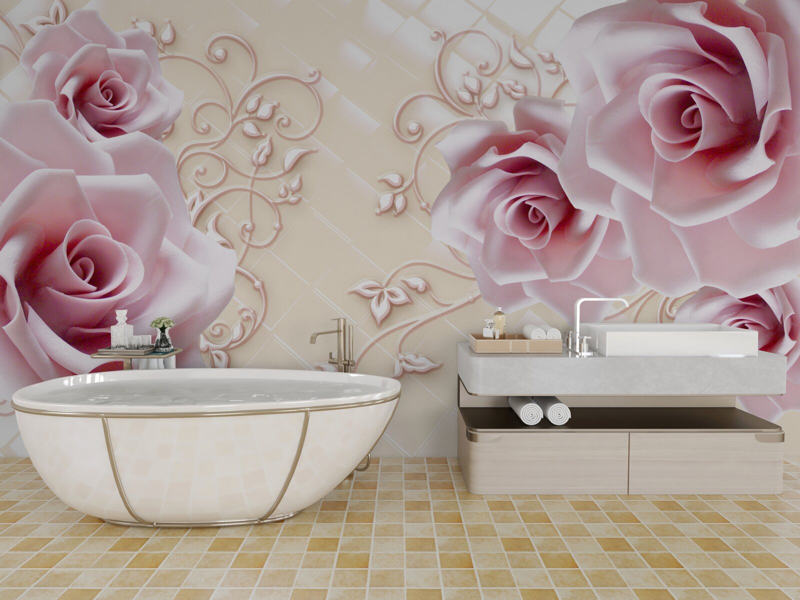 Fotobehang poederroze rozen