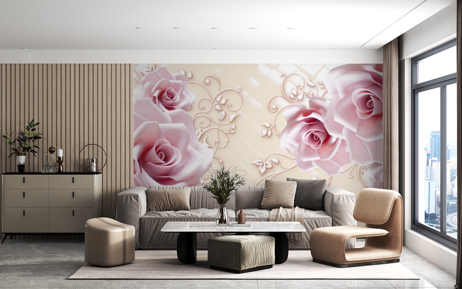 Fotobehang poederroze rozen