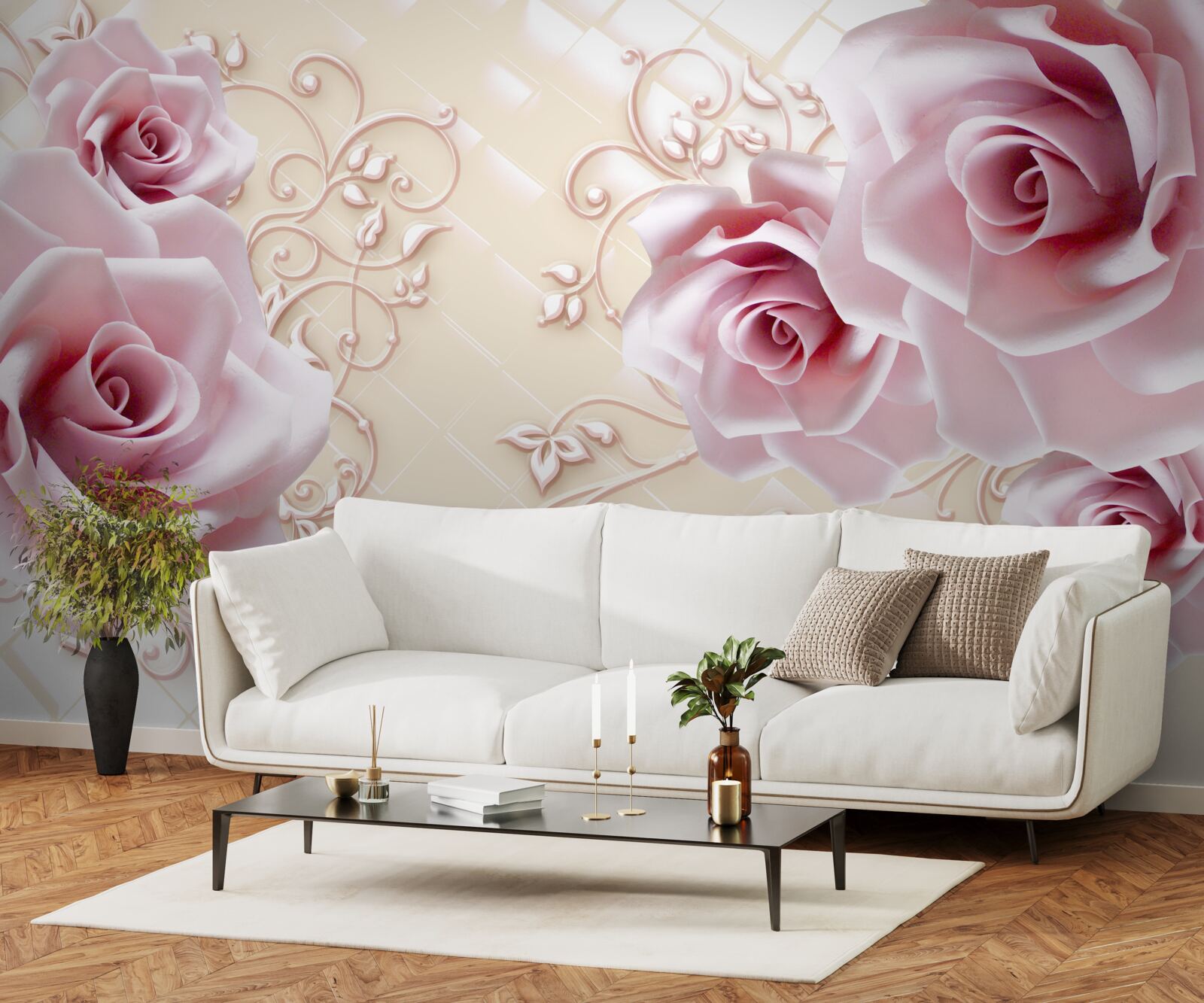 Fotobehang poederroze rozen