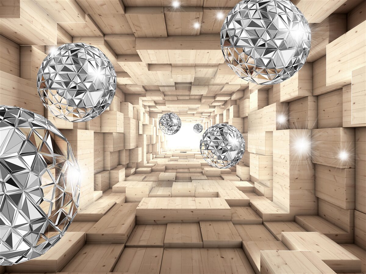 Fotobehang zilveren kogels in de bronzen doorgang