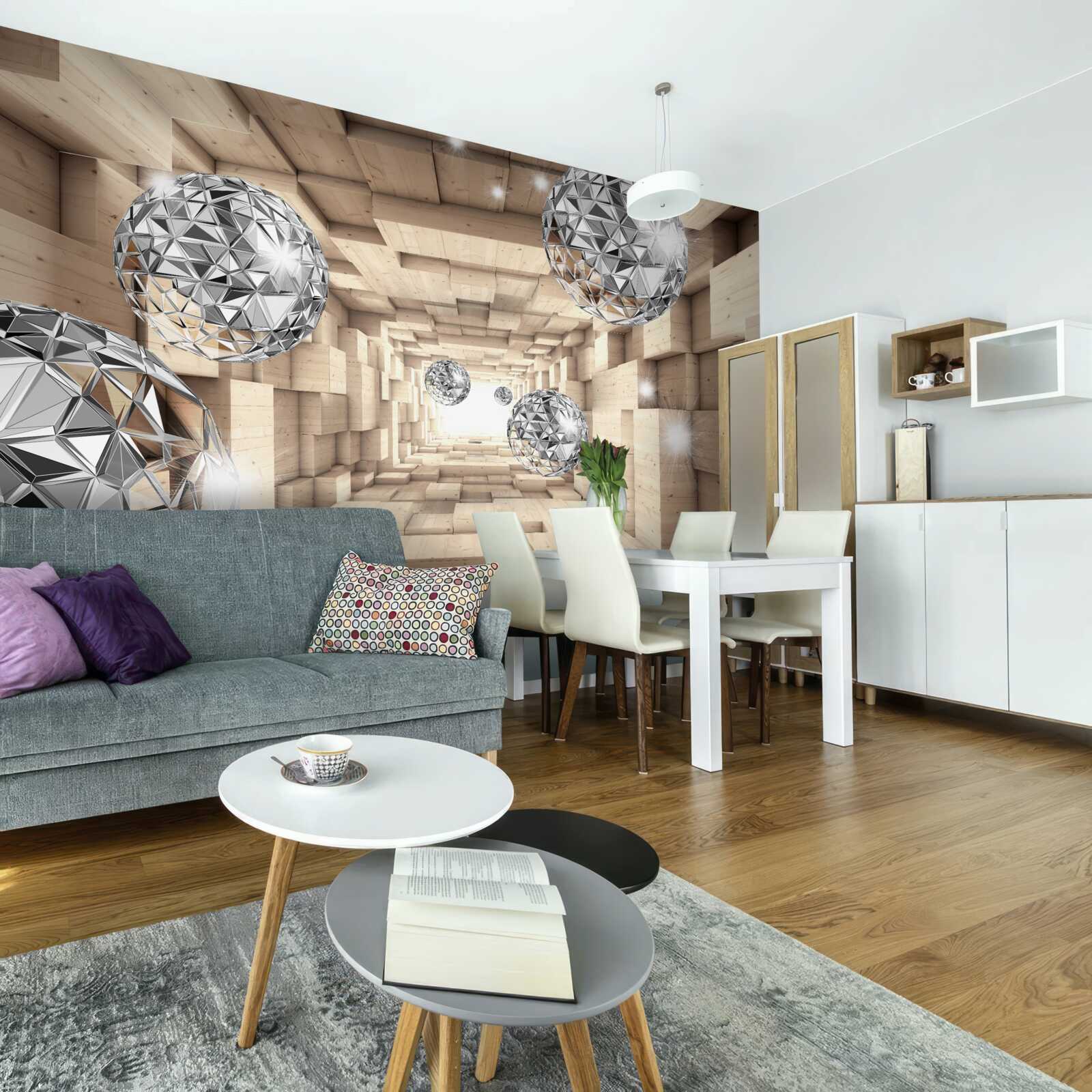 Fotobehang zilveren kogels in de bronzen doorgang